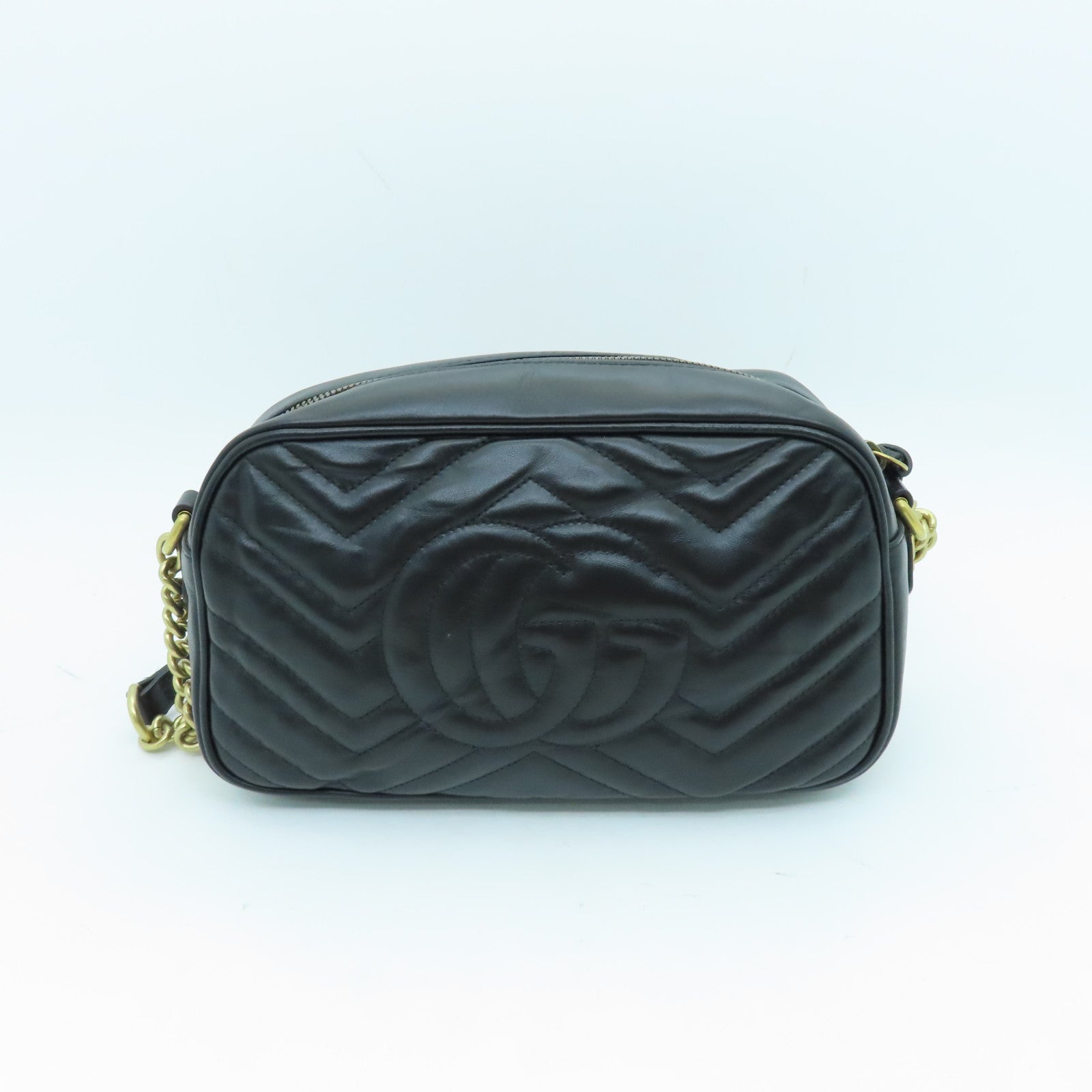 GUCCI Calfskin Leather GG Mormont Gold Buckle Chain Shoulder Bag Black