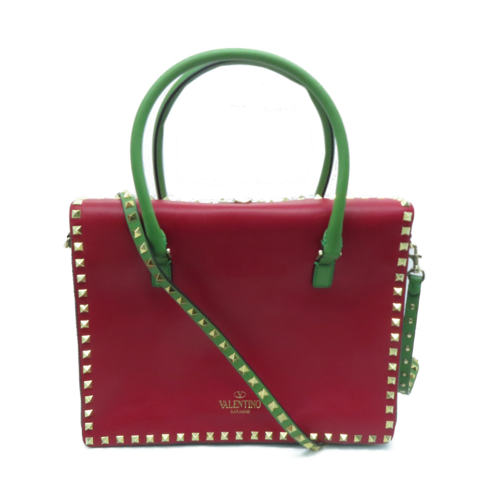 Valentino 牛皮皮革2 Way Shoulder Handbag金扣手挽肩背两用袋红色