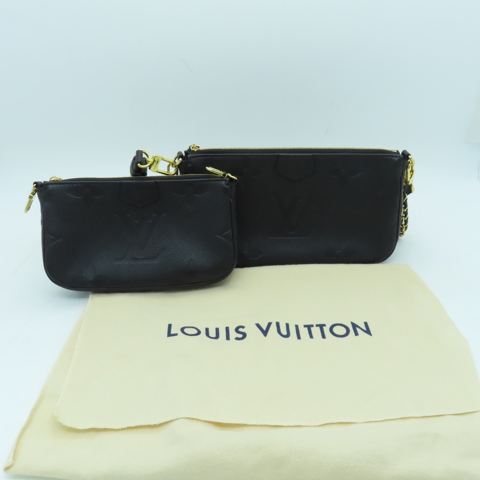 LOUIS VUITTON Monogram Empreinte Multi Pochette Accessoires Gold Buckle Shoulder Bag Black