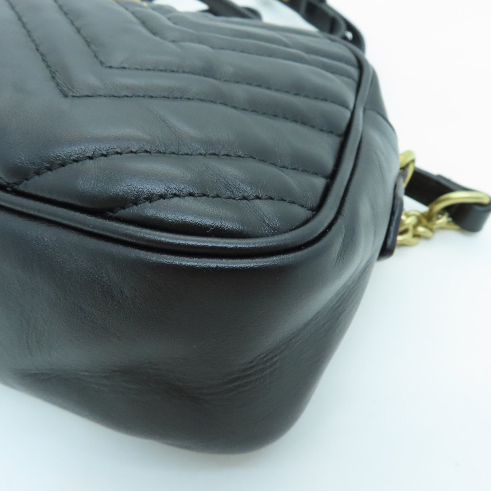 GUCCI Calfskin Leather GG Mormont Gold Buckle Chain Shoulder Bag Black