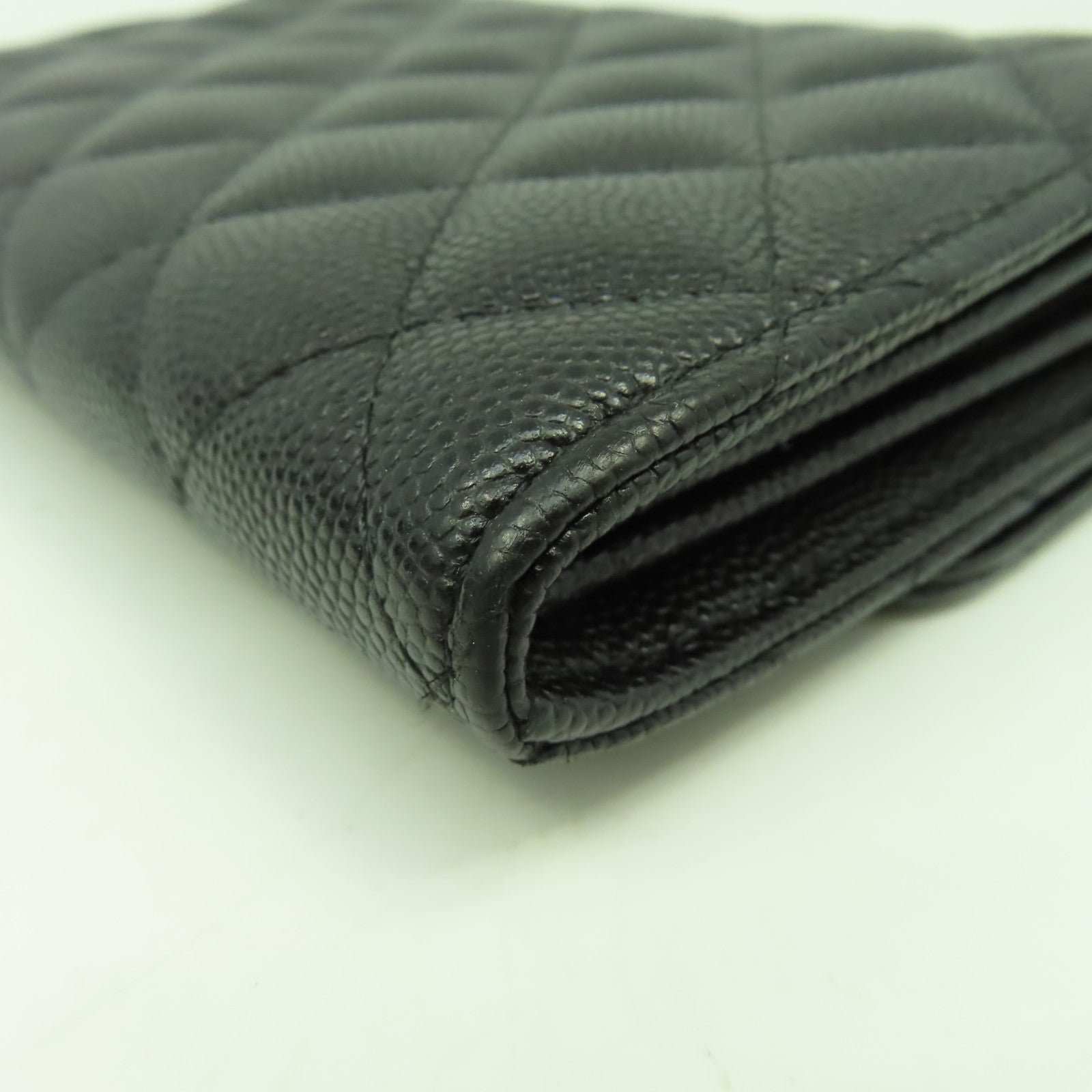 CHANEL 菱格Caviar皮革Wallet金扣錢包黑色