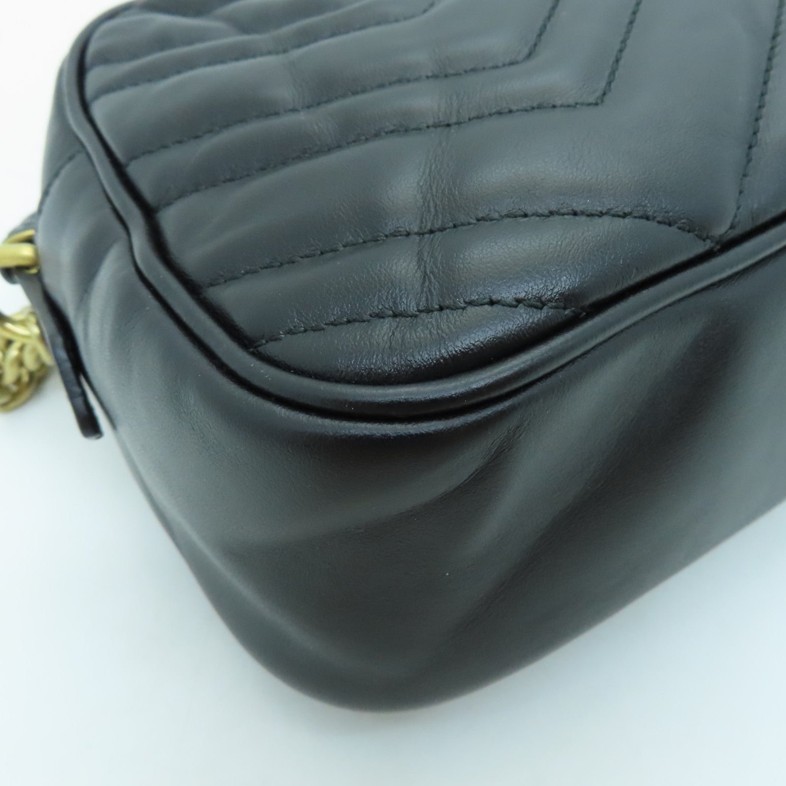 GUCCI Calfskin Leather GG Mormont Gold Buckle Chain Shoulder Bag Black