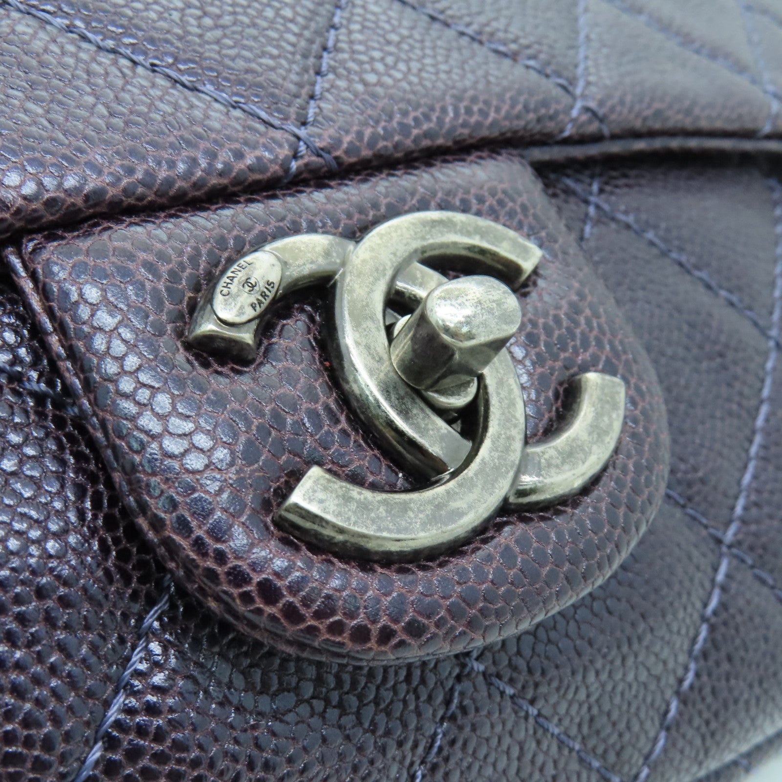 CHANEL 菱格Caviar皮革Chain Shoulder Bag链带肩背袋紫色