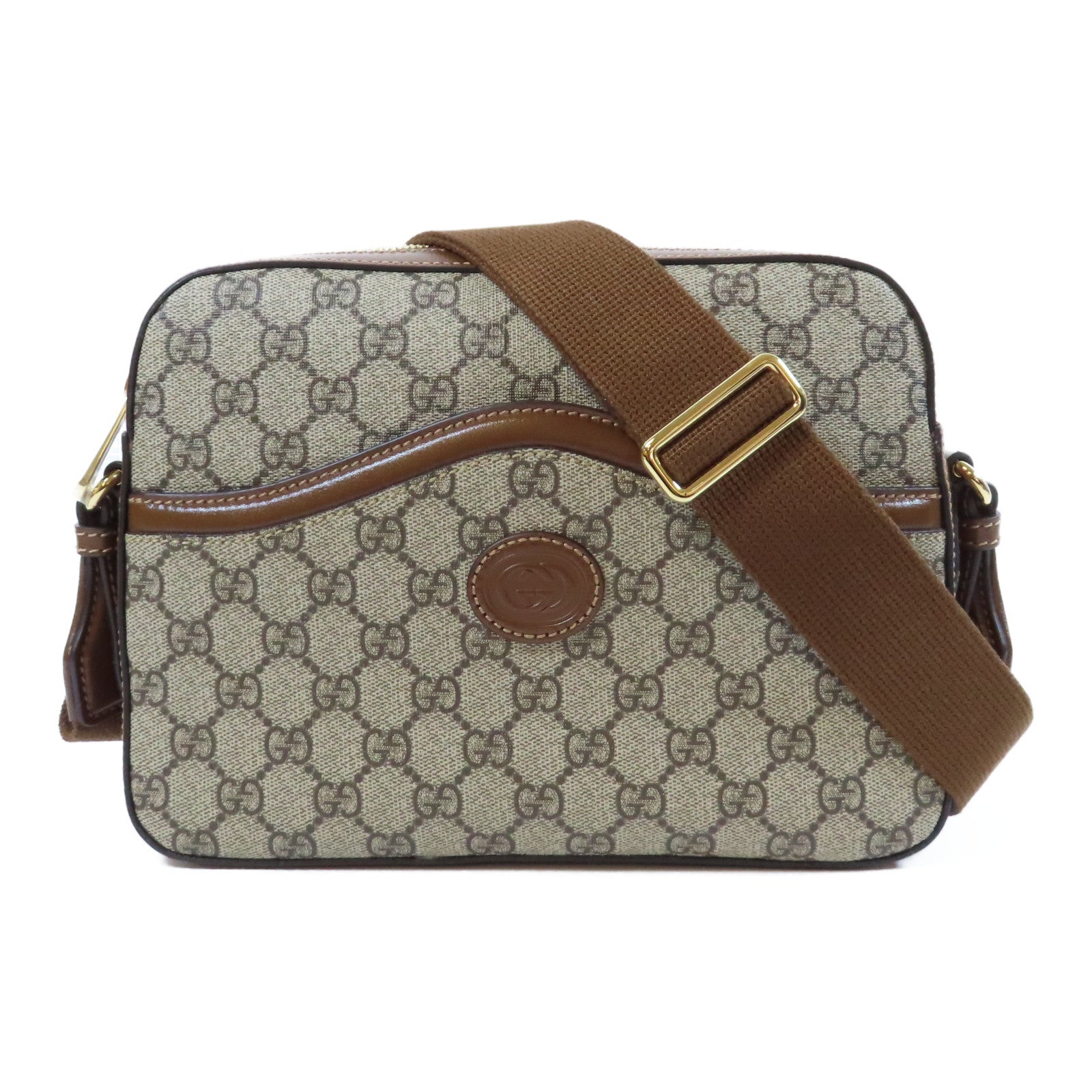 GUCCI 塗層帆布Interlocking G Bag金扣肩背袋啡色