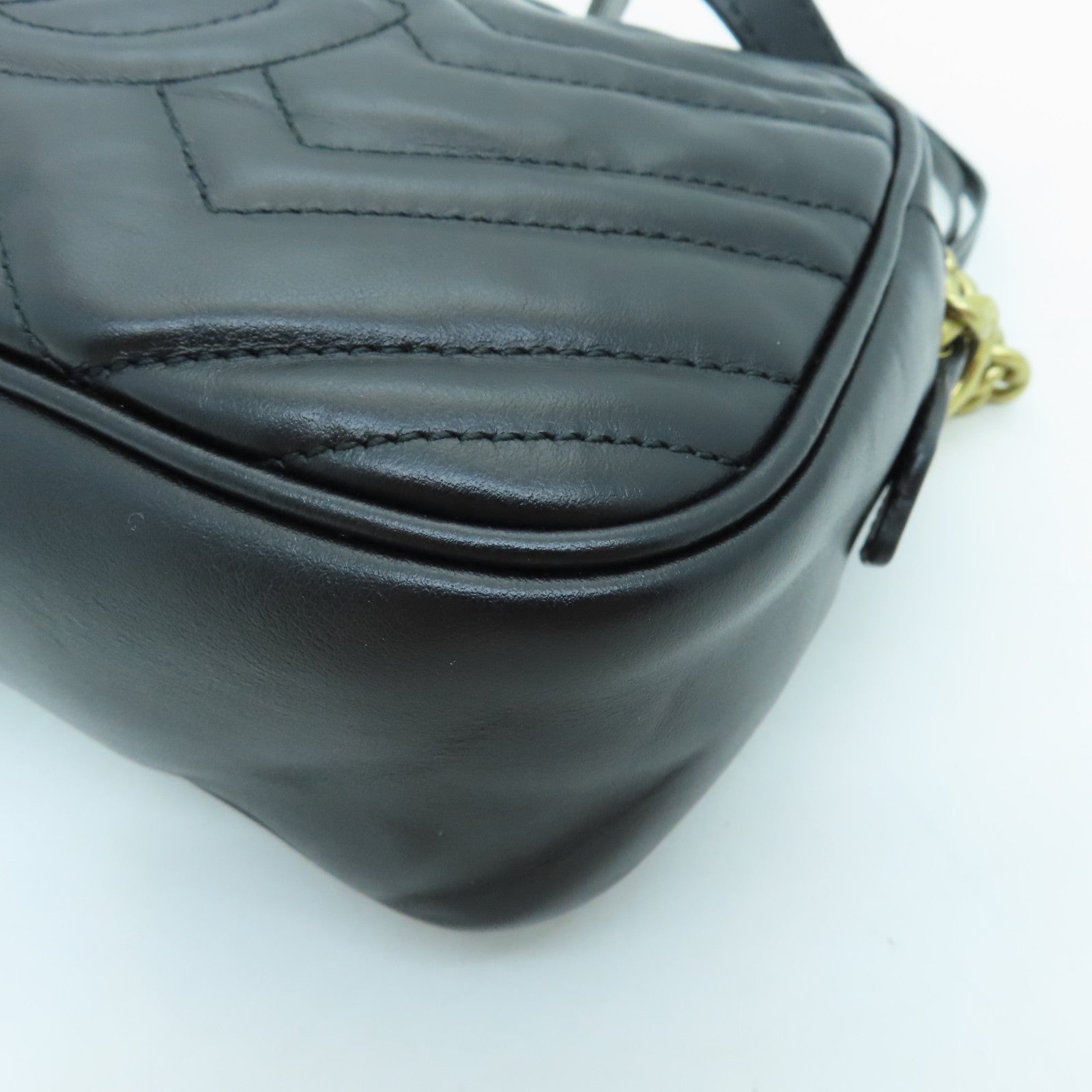 GUCCI Calfskin Leather GG Mormont Gold Buckle Chain Shoulder Bag Black