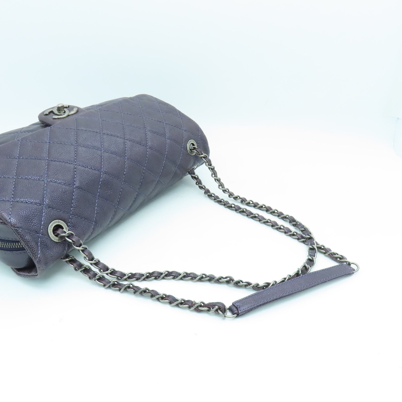 CHANEL 菱格Caviar皮革Chain Shoulder Bag链带肩背袋紫色