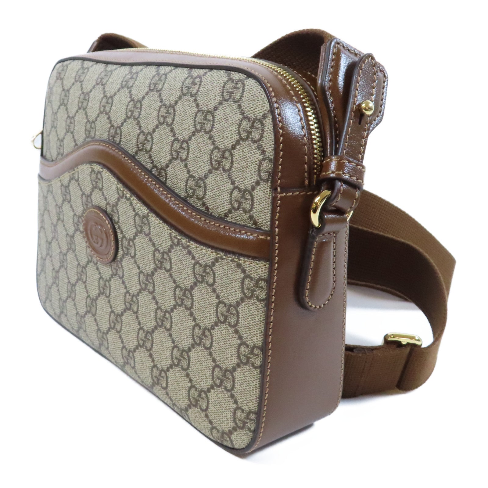 GUCCI 塗層帆布Interlocking G Bag金扣肩背袋啡色