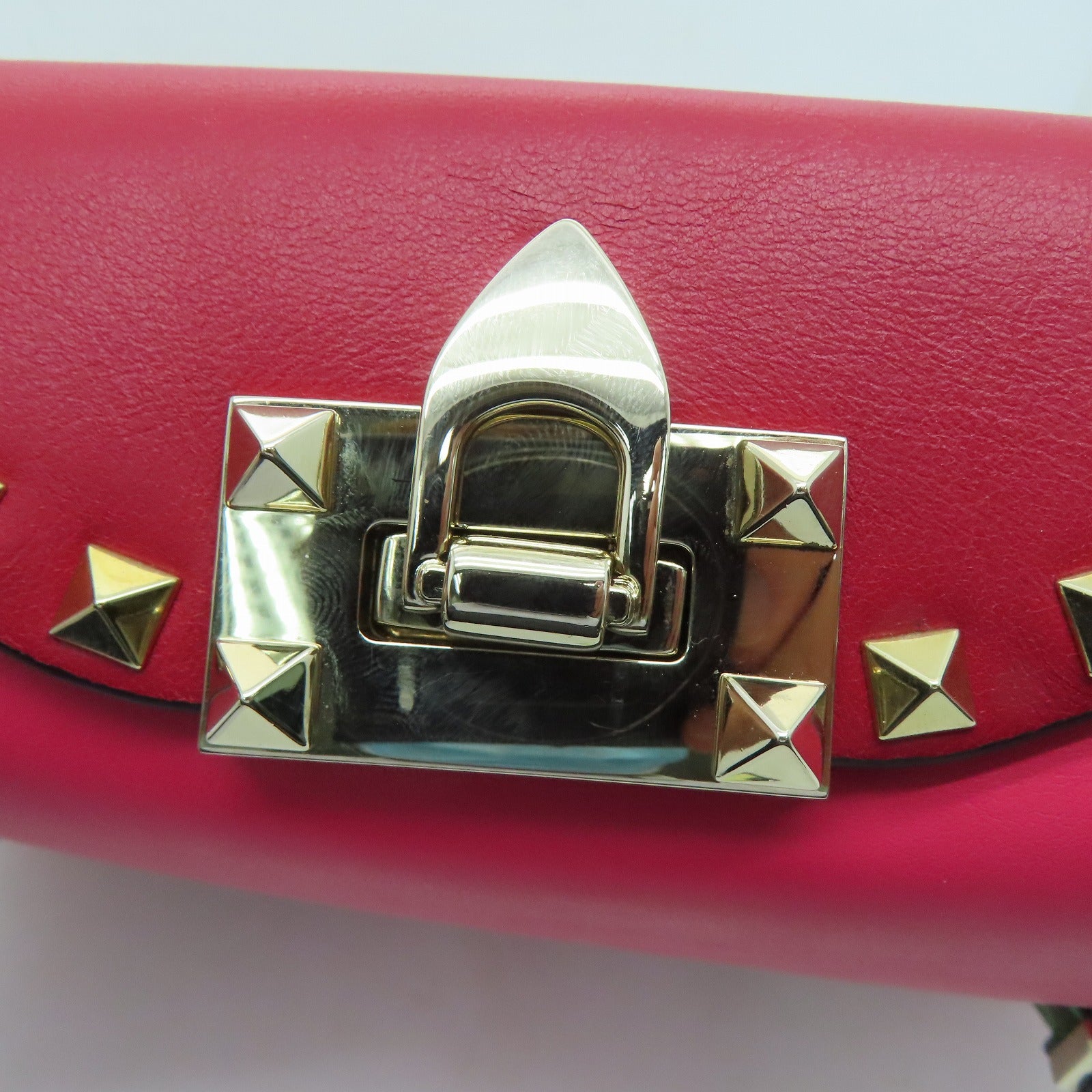 Valentino 牛皮皮革2 Way Shoulder Handbag金扣手挽肩背两用袋红色