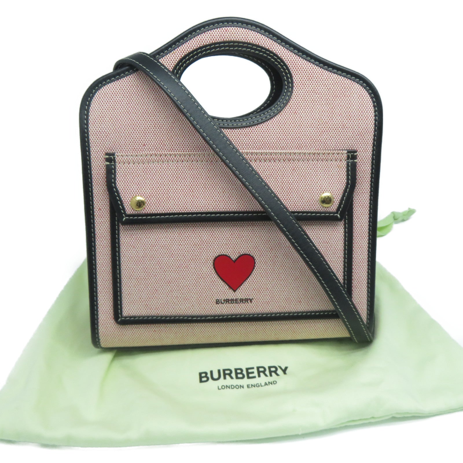 BURBERRY 帆布Shoulder Bag金扣手挽肩背兩用袋粉紅色