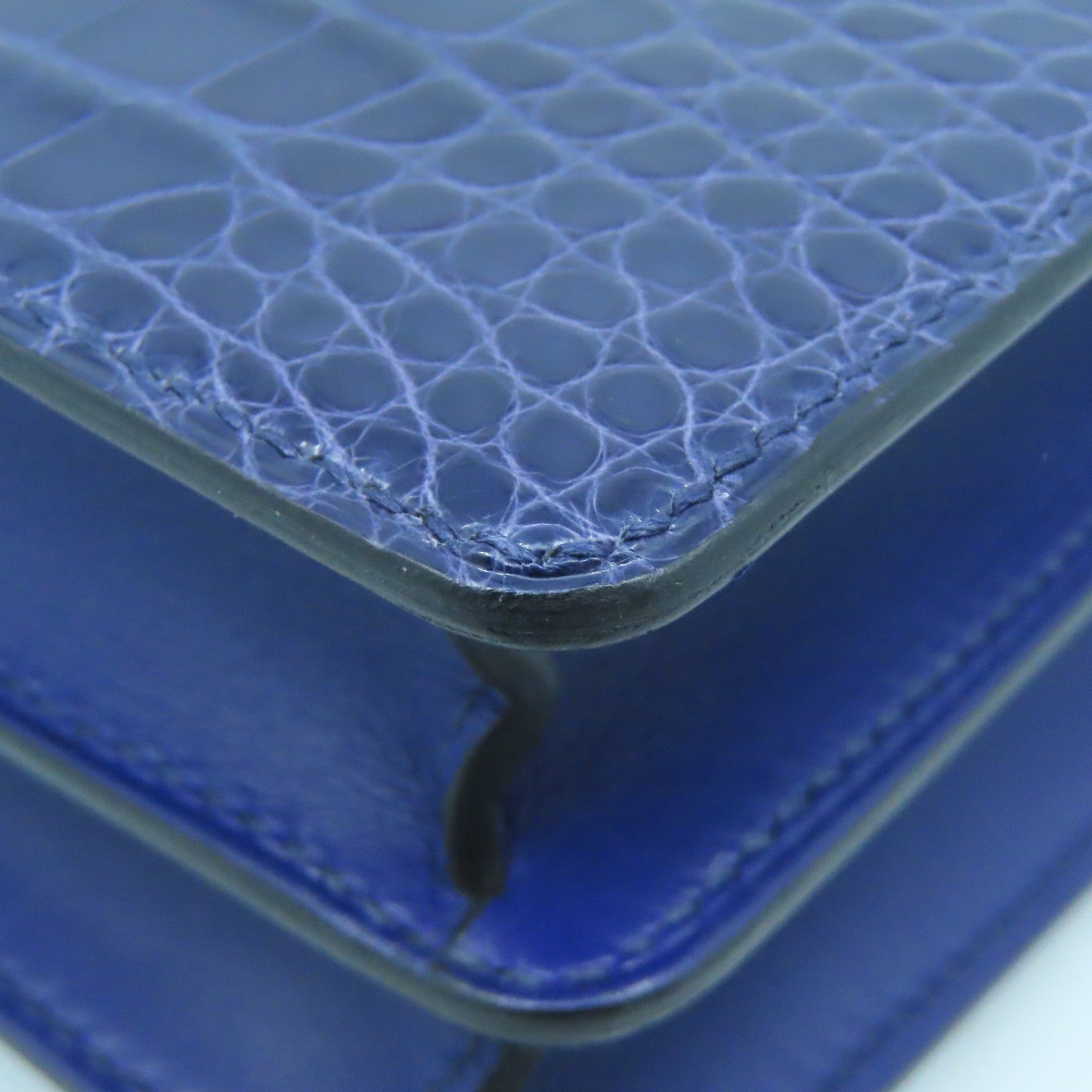 HERMES Alligator Missi Liss皮革Mini Roulis金扣肩背袋Bleu Encre蓝色
