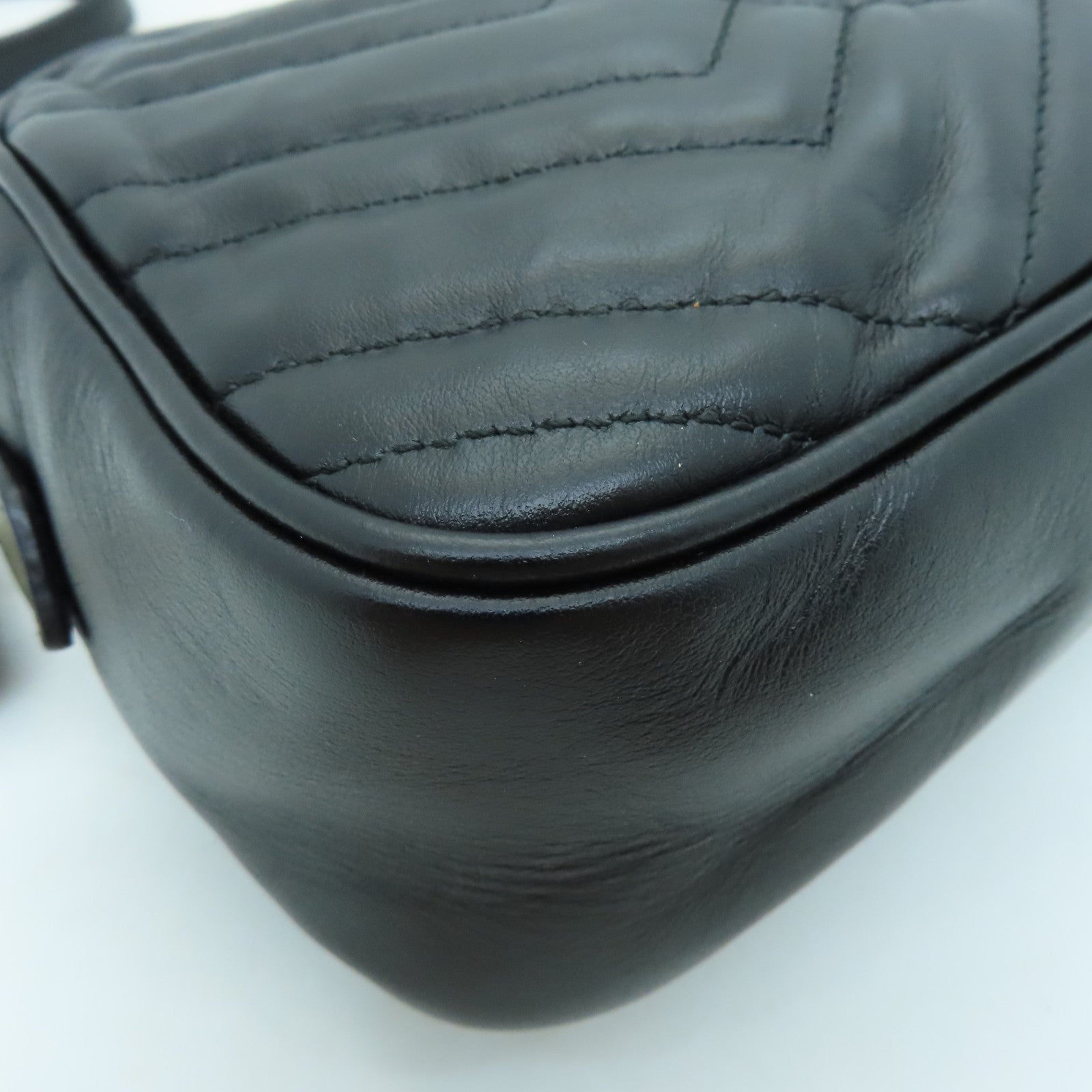 GUCCI Calfskin Leather GG Mormont Gold Buckle Chain Shoulder Bag Black