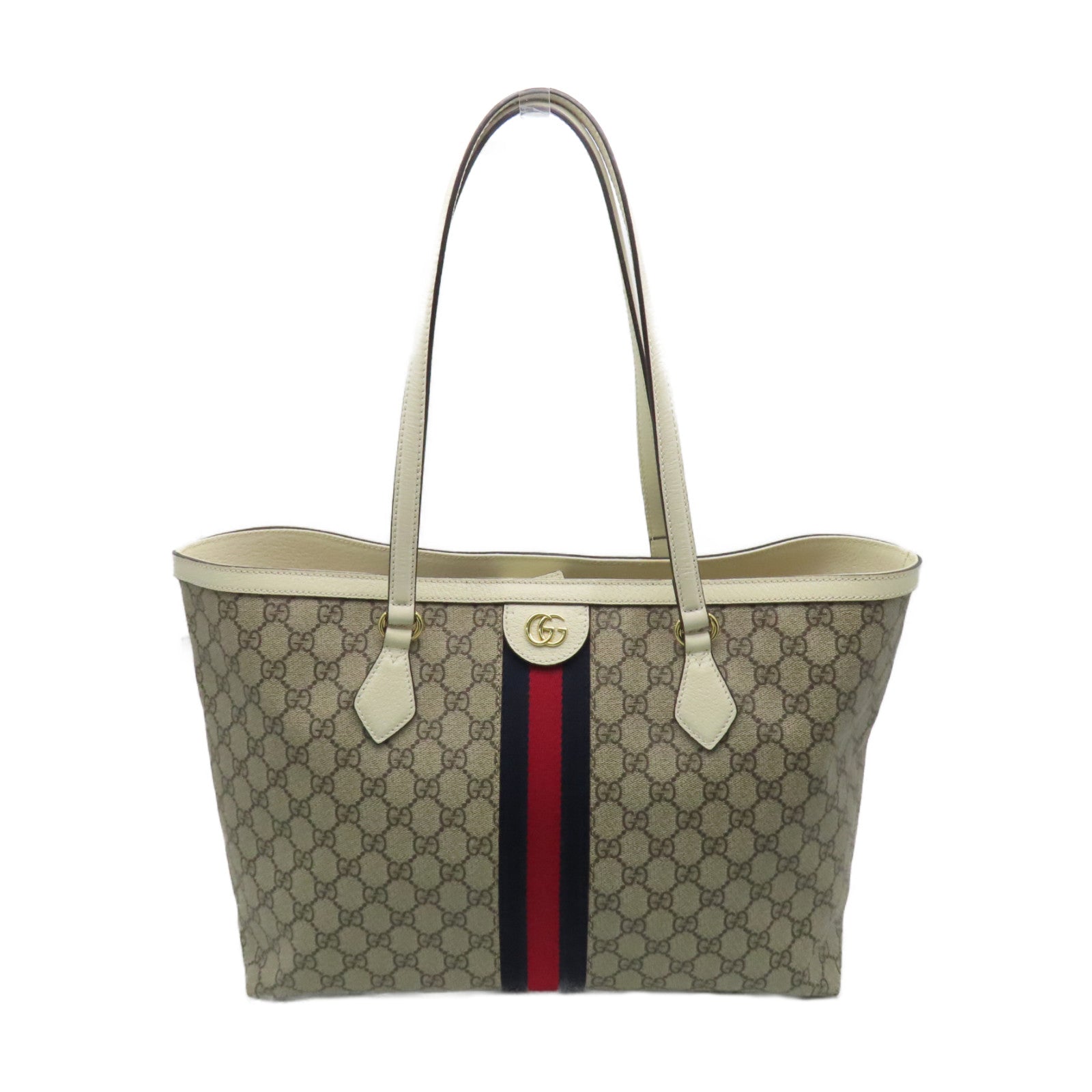 GUCCI 塗層帆布Ophidia金扣手挽袋/肩背袋白色/啡色