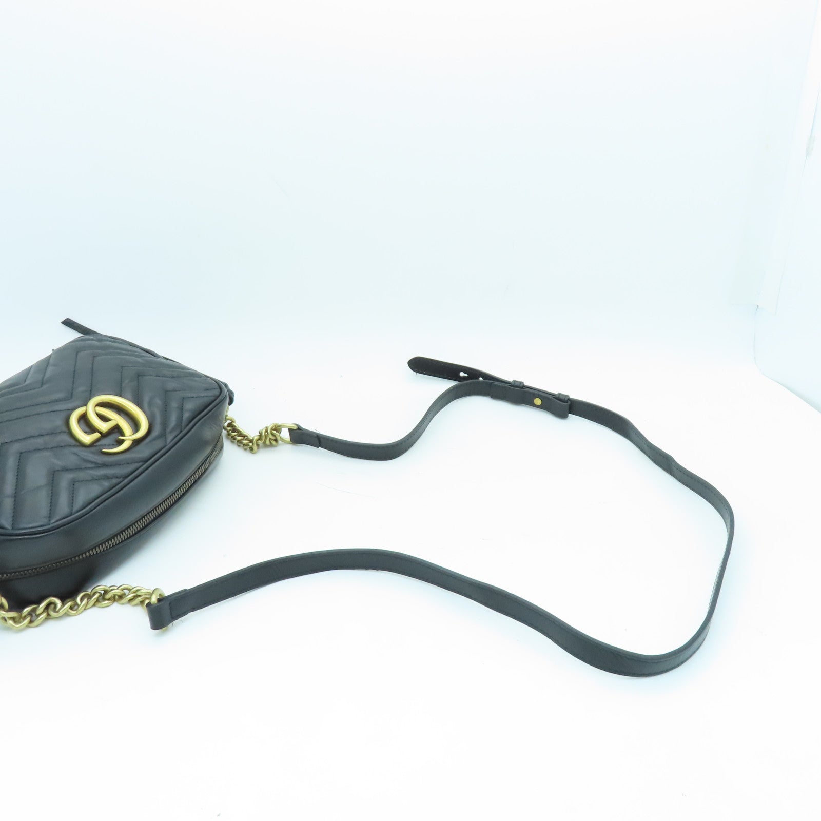 GUCCI Calfskin Leather GG Mormont Gold Buckle Chain Shoulder Bag Black