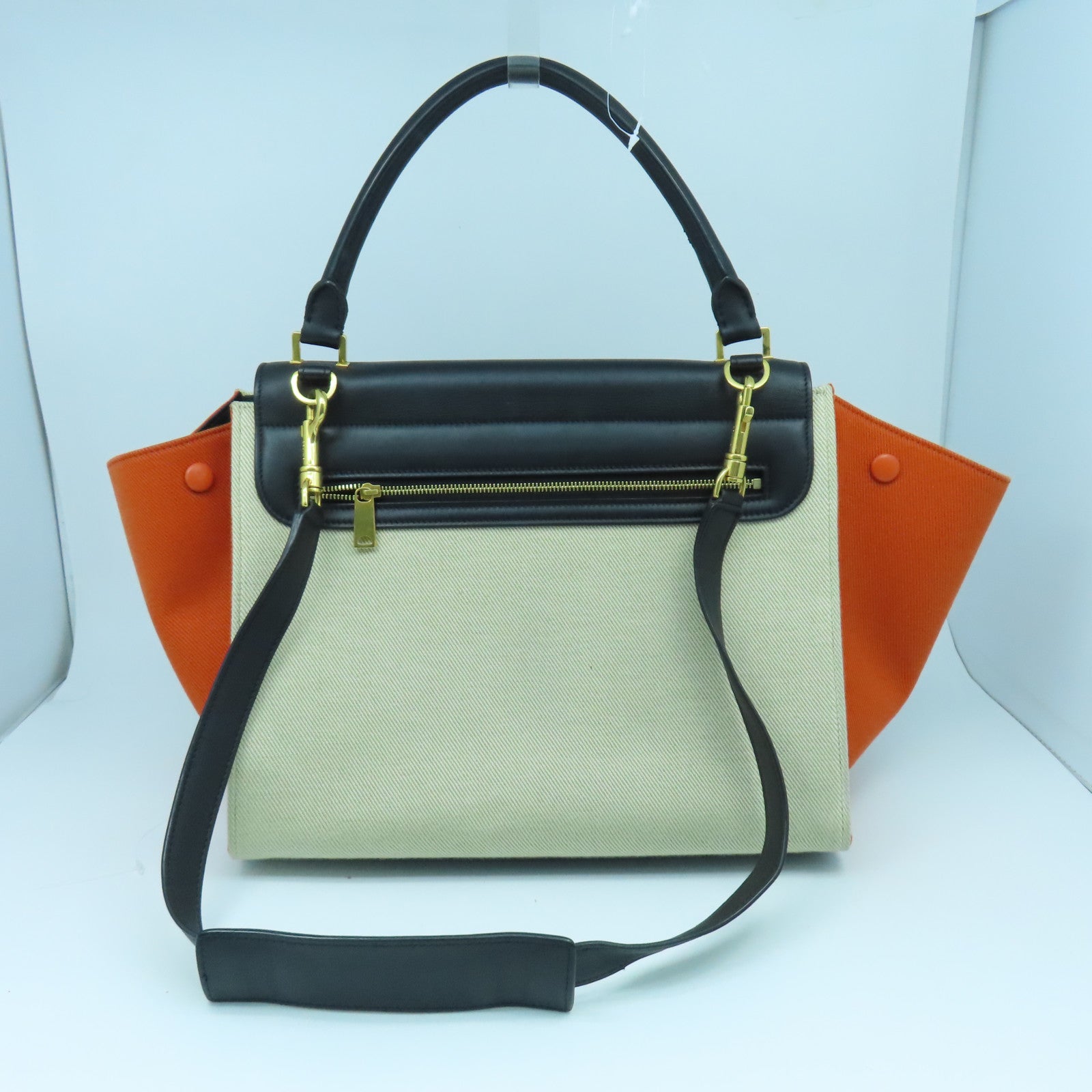 CELINE 帆布/牛皮皮革Trapeze Shoulder Bag金扣手挽肩背兩用袋黑色/橙色/白色