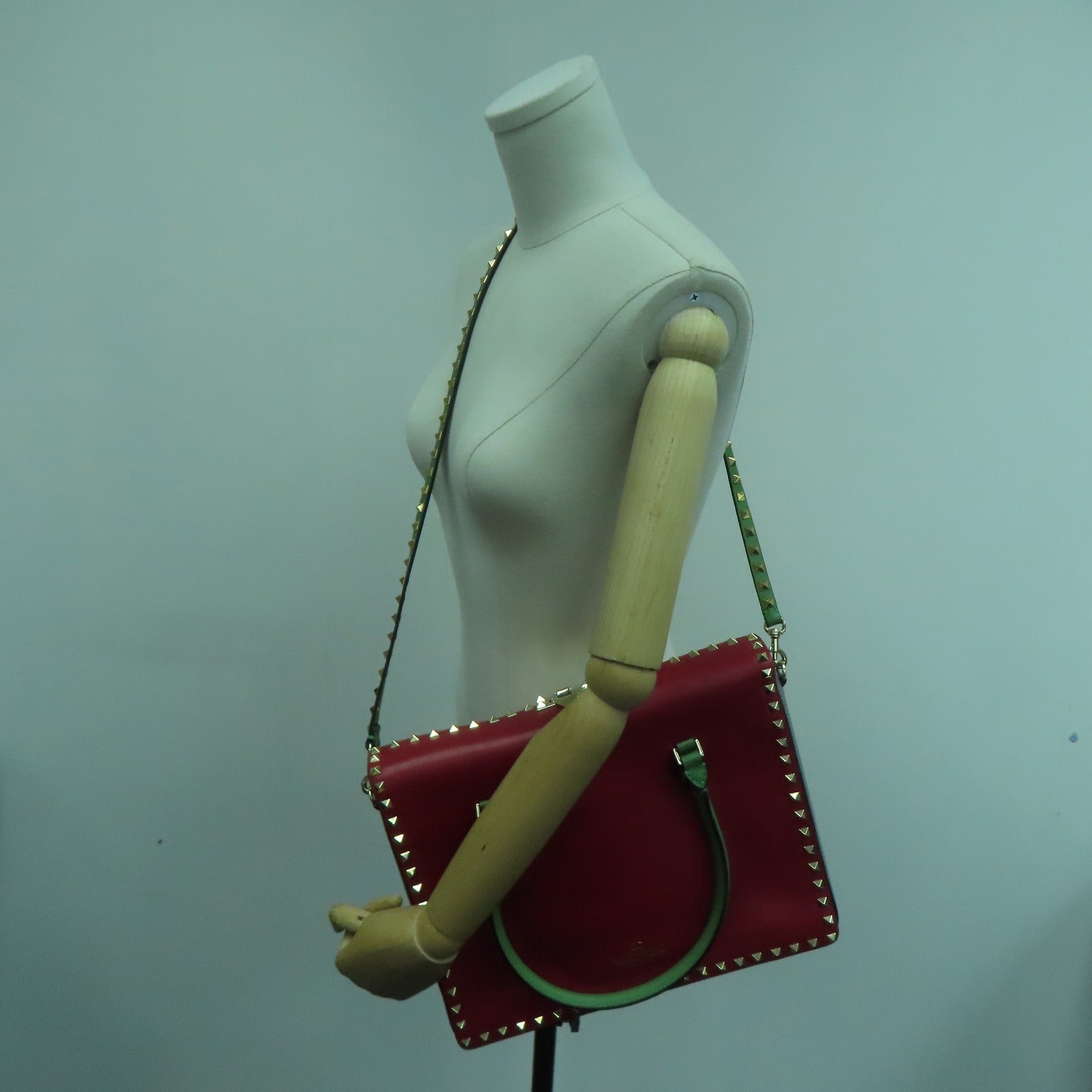 Valentino 牛皮皮革2 Way Shoulder Handbag金扣手挽肩背两用袋红色