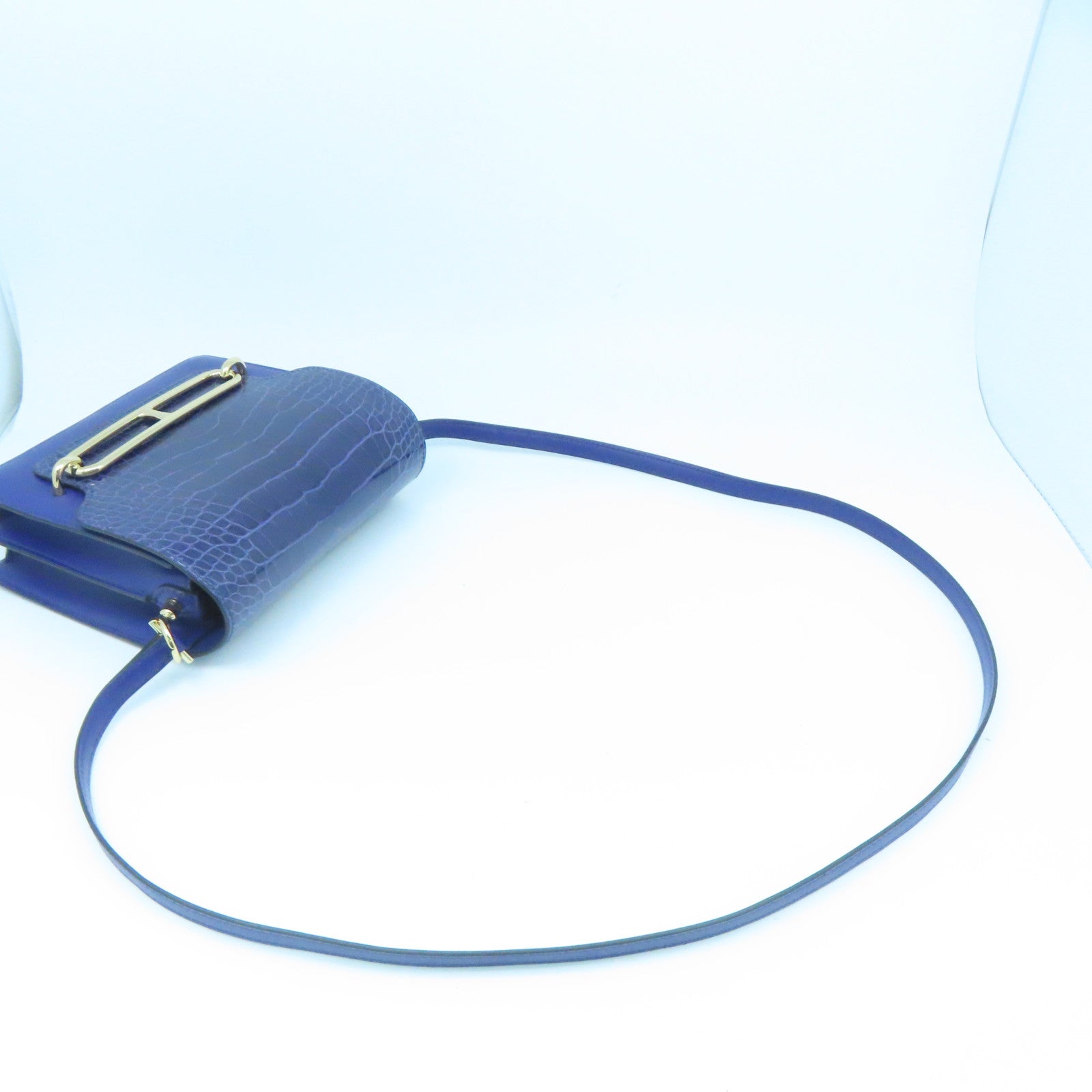 HERMES Alligator Missi Liss皮革Mini Roulis金扣肩背袋Bleu Encre蓝色