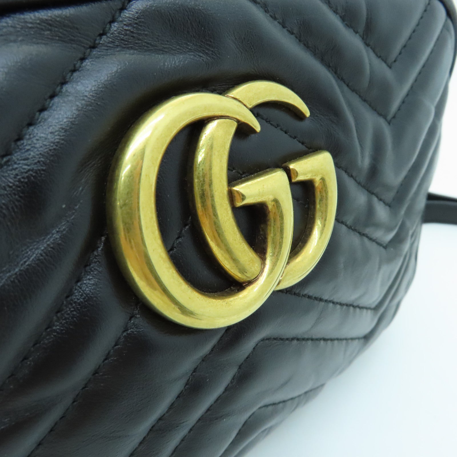 GUCCI Calfskin Leather GG Mormont Gold Buckle Chain Shoulder Bag Black