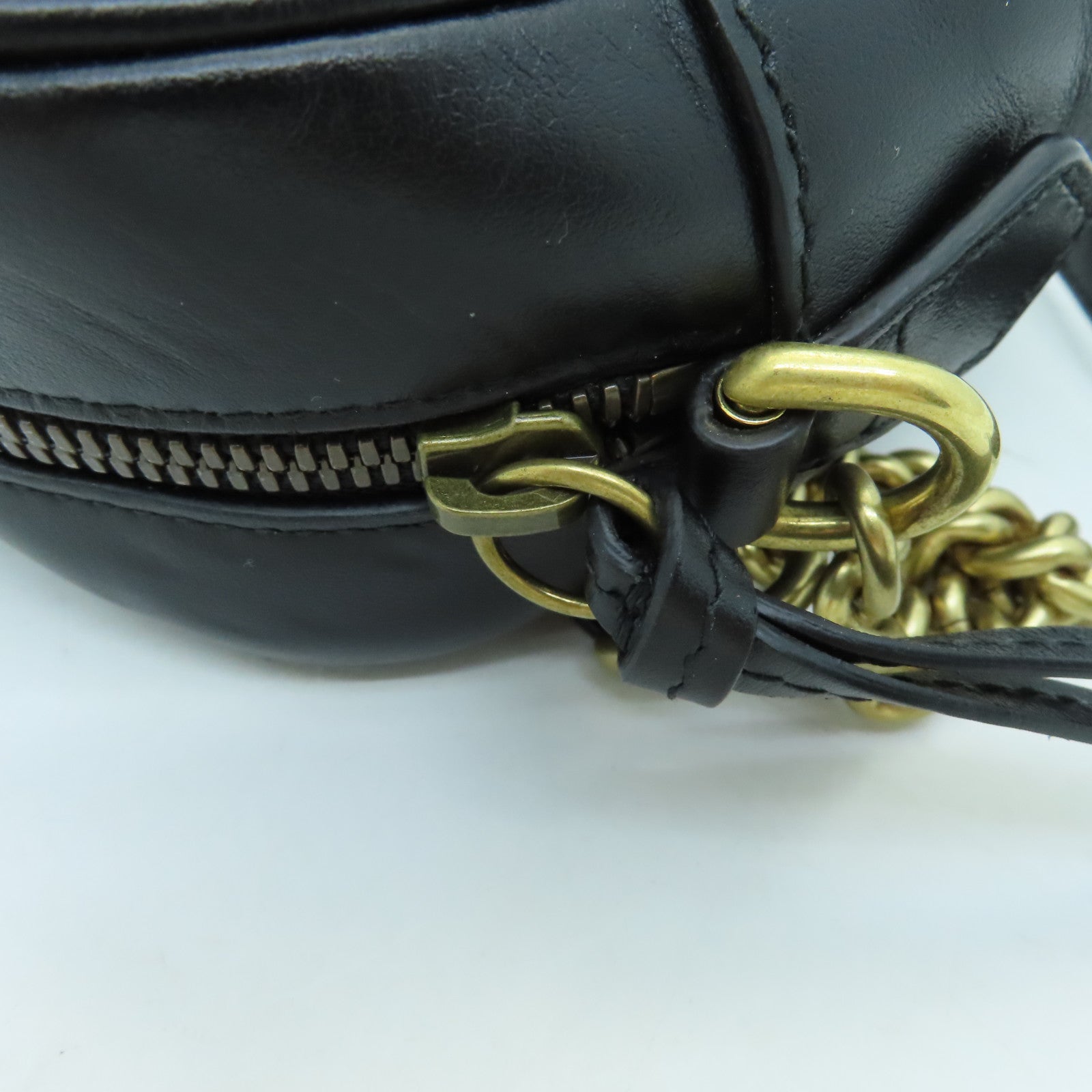 GUCCI Calfskin Leather GG Mormont Gold Buckle Chain Shoulder Bag Black