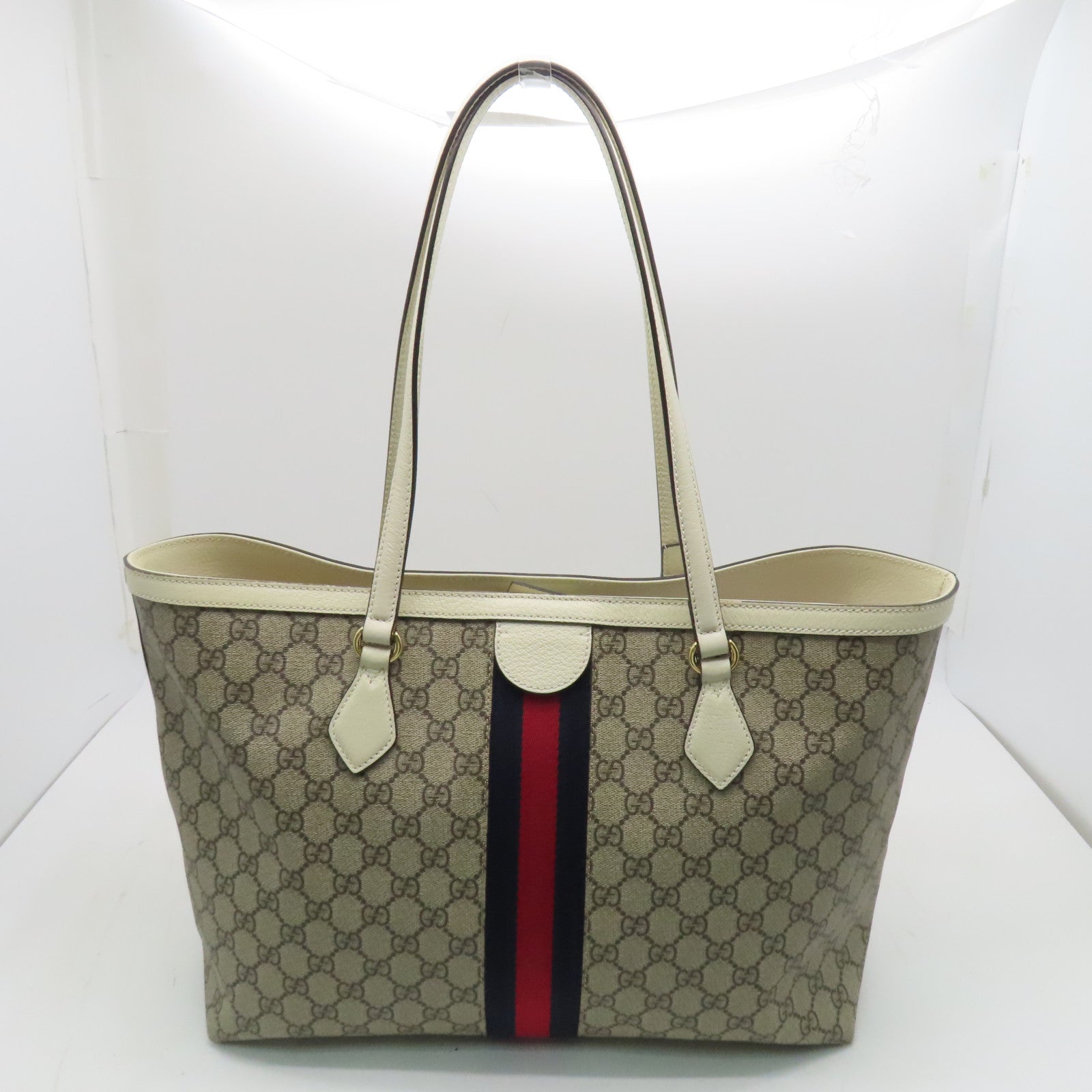 GUCCI 塗層帆布Ophidia金扣手挽袋/肩背袋白色/啡色