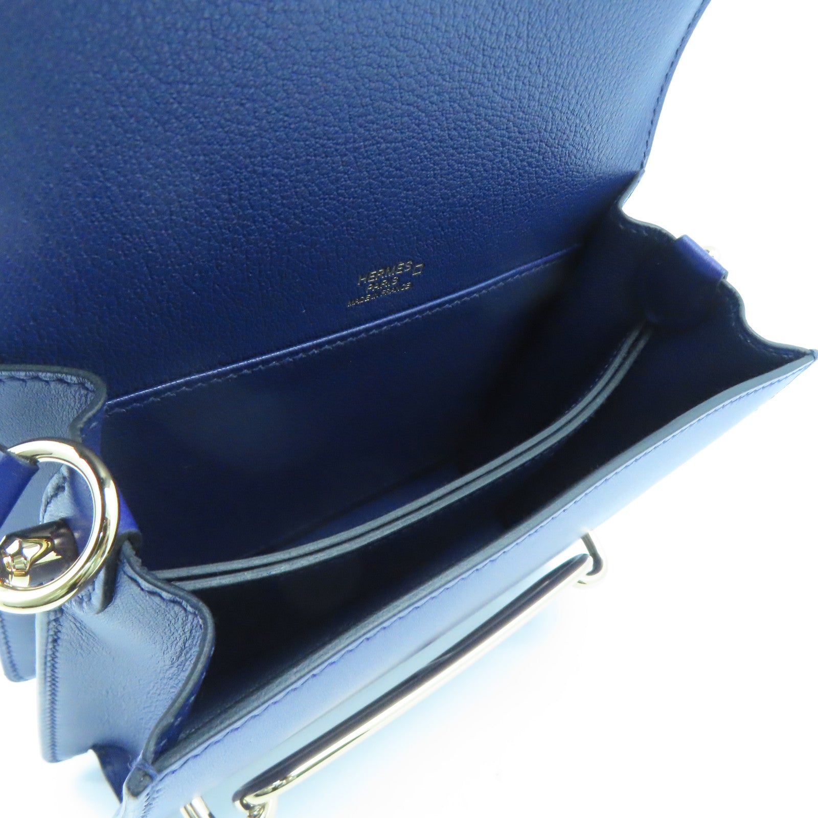 HERMES Alligator Missi Liss皮革Mini Roulis金扣肩背袋Bleu Encre蓝色