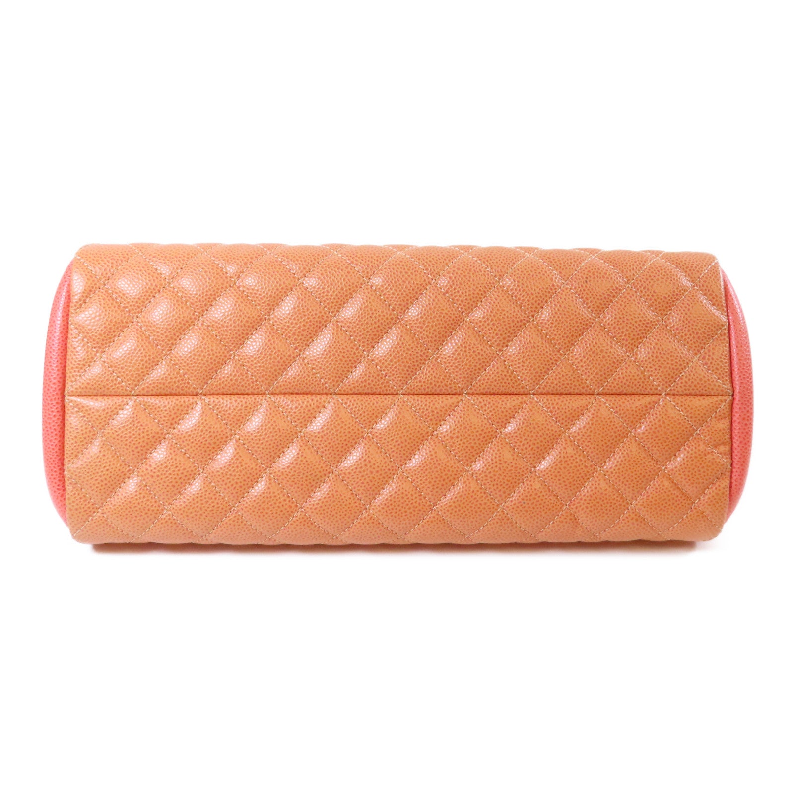 CHANEL 菱格牛皮皮革Shoulder Bag銀扣鏈帶肩背袋橙色/白色