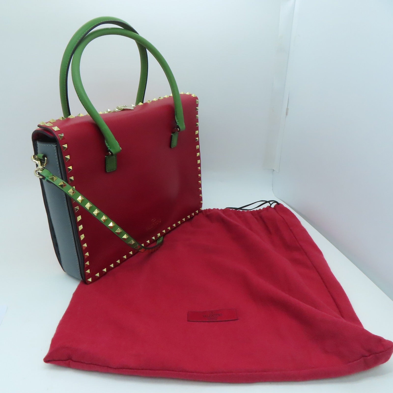 Valentino 牛皮皮革2 Way Shoulder Handbag金扣手挽肩背两用袋红色