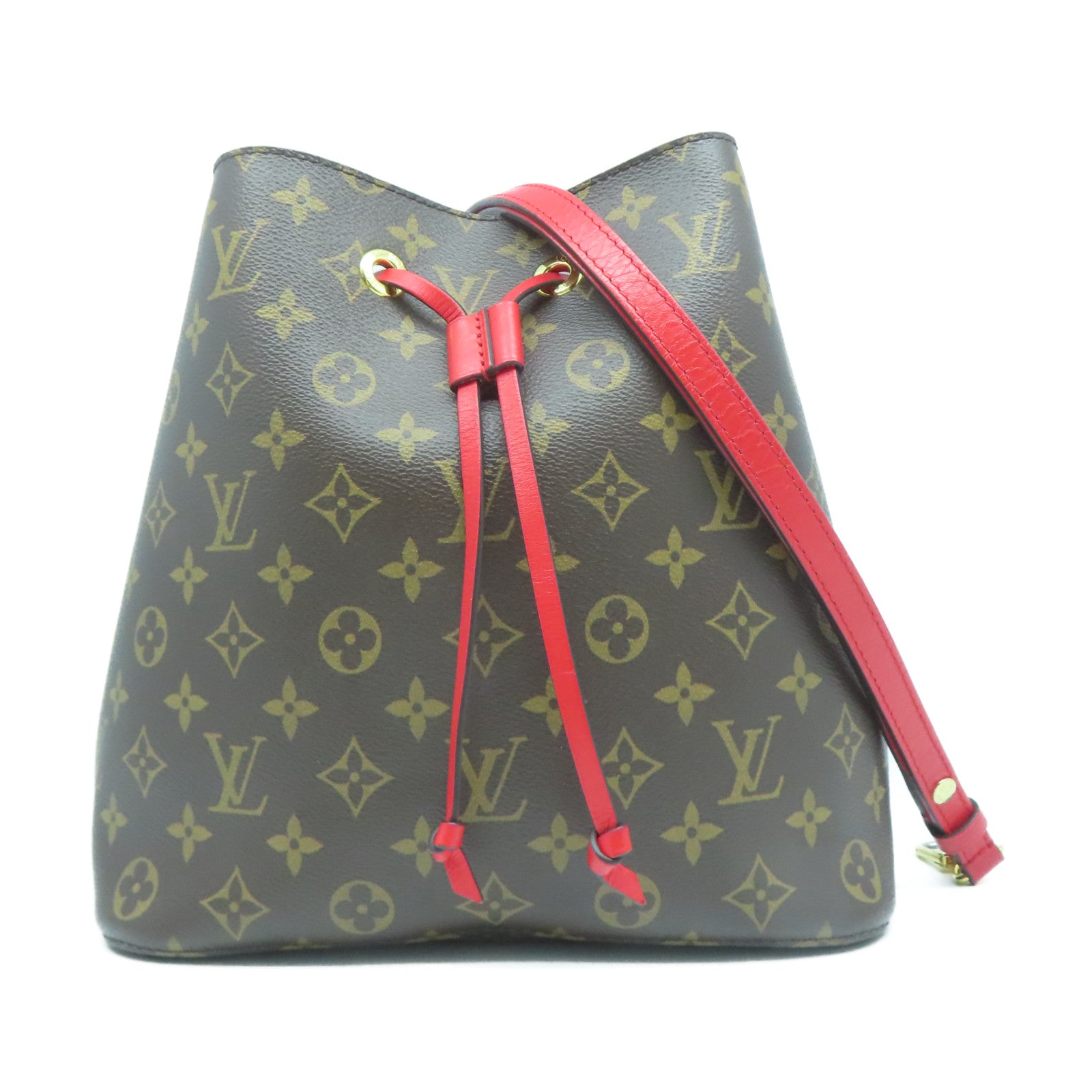 LOUIS VUITTON Monogram NeoNoe MM金扣肩背袋啡色/紅色
