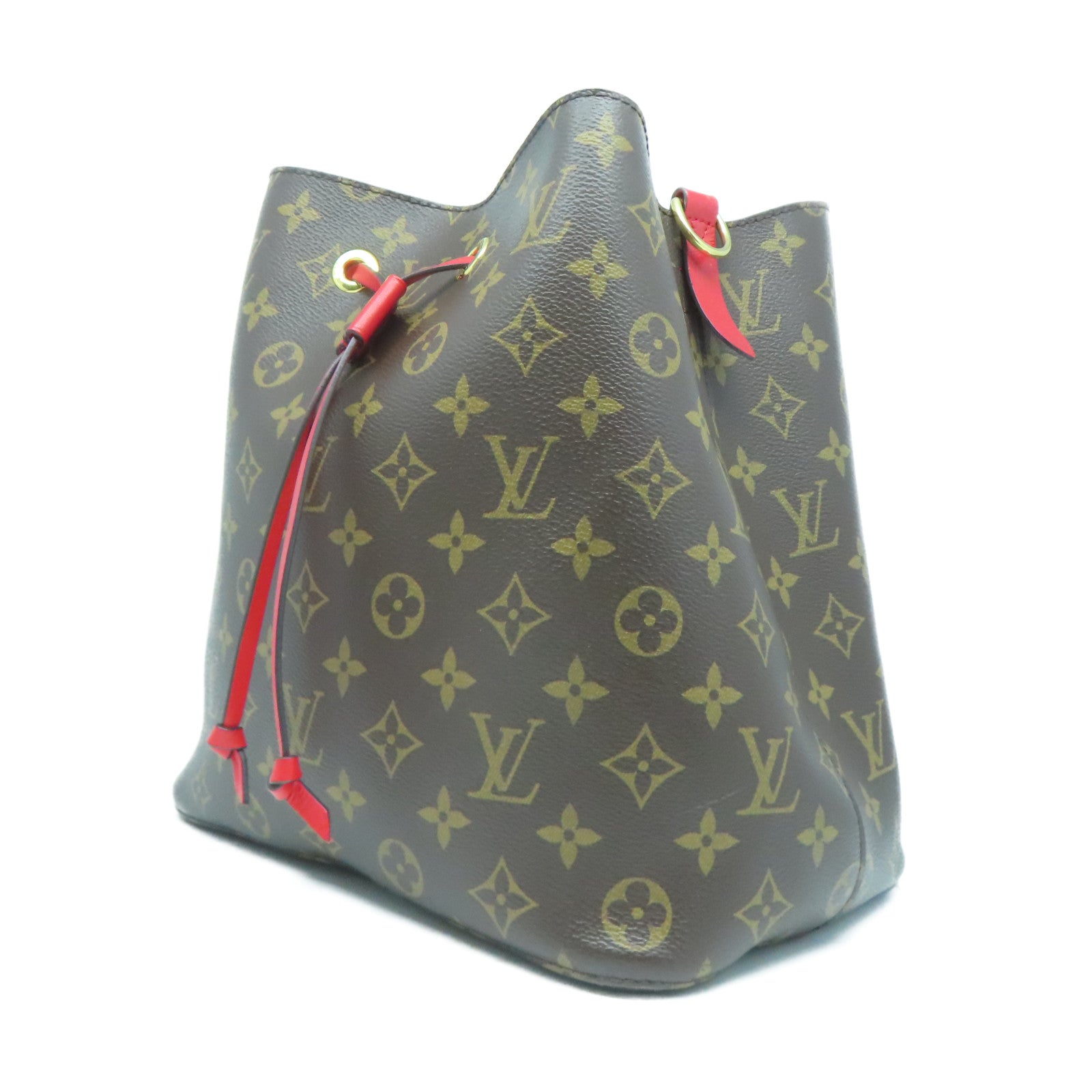 LOUIS VUITTON Monogram NeoNoe MM金扣肩背袋啡色/紅色