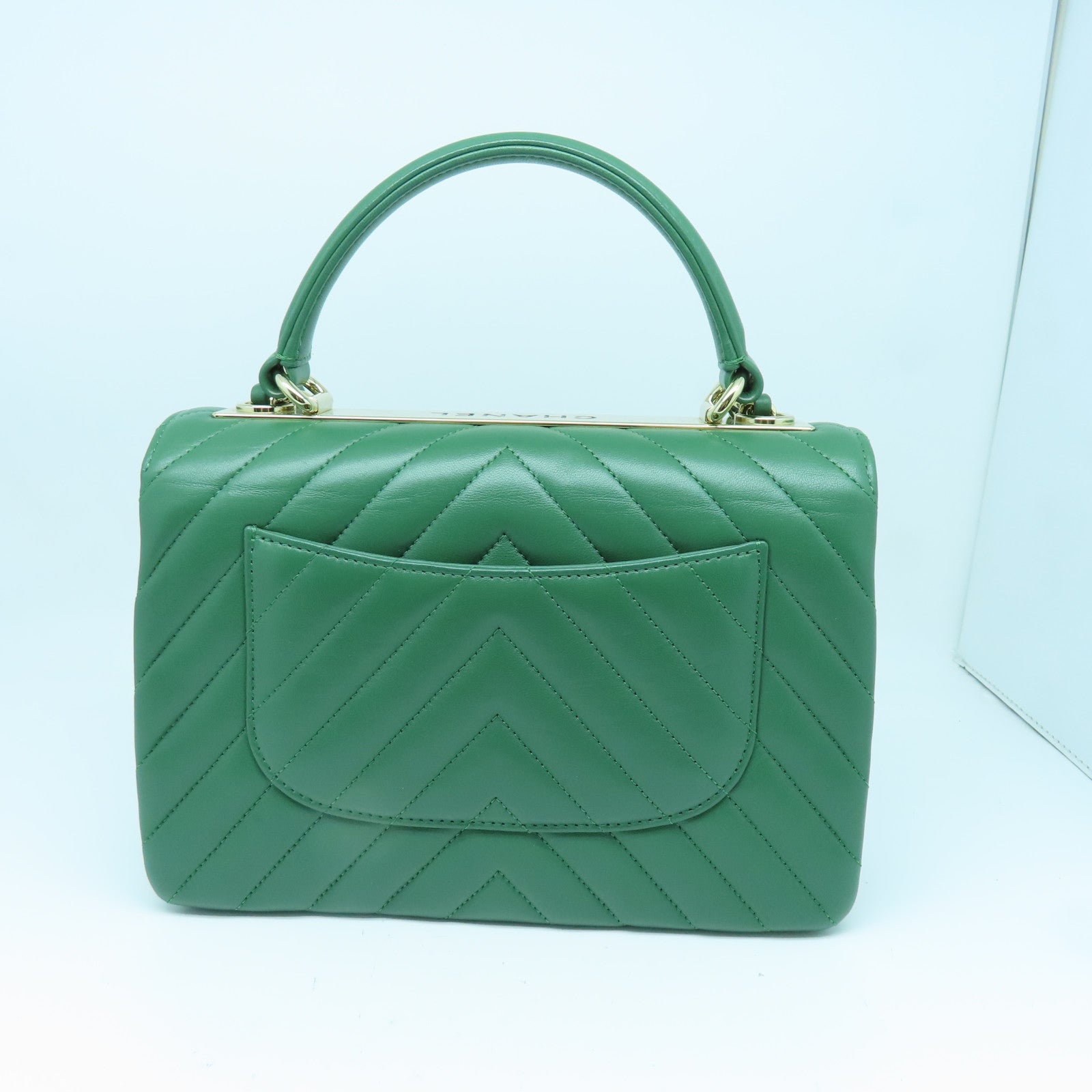 CHANEL 斜纹牛皮皮革CC Trendy金扣手挽肩背两用袋绿色