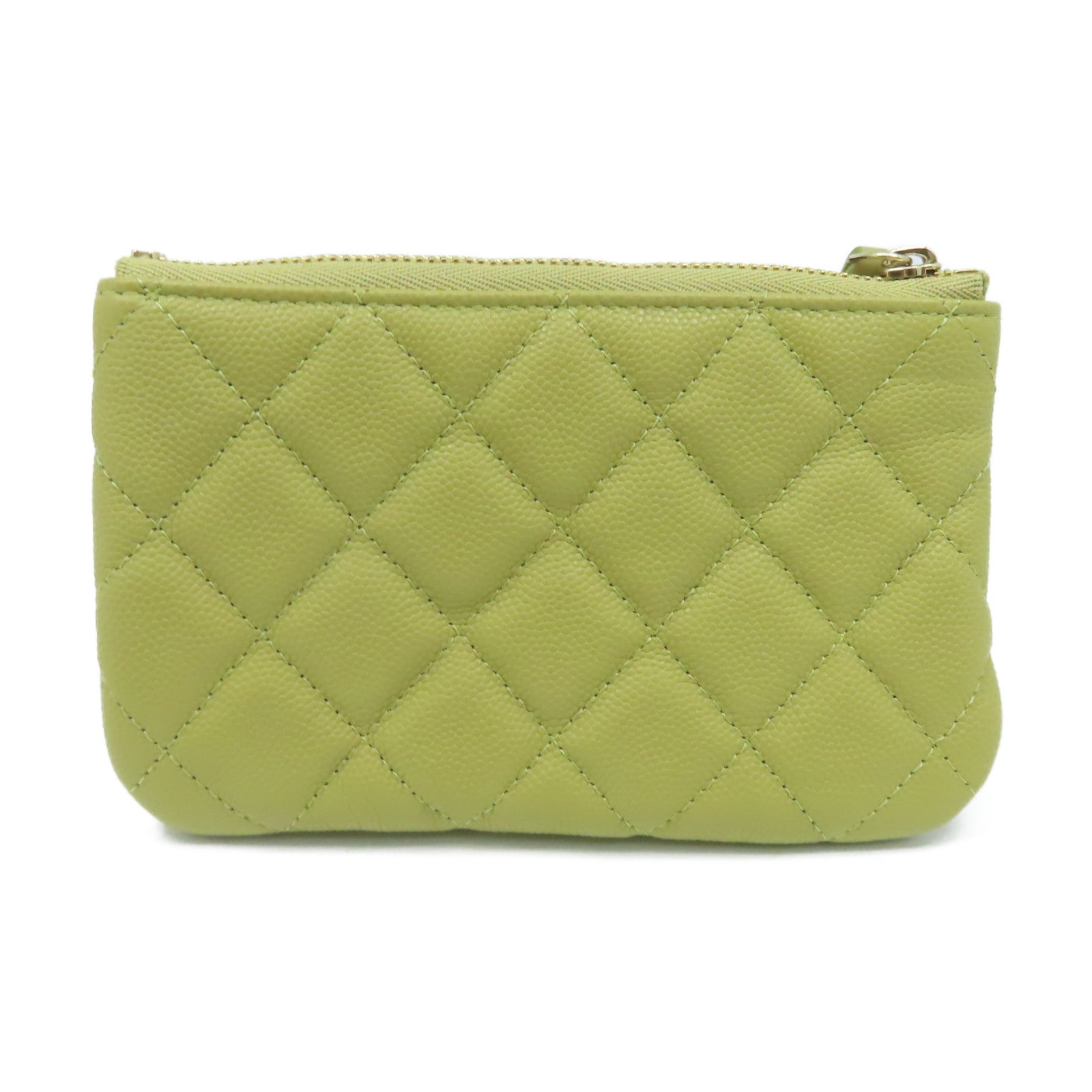CHANEL 菱格Caviar皮革Classic Mini Pouch金扣手拿包/零錢包橄欖綠色