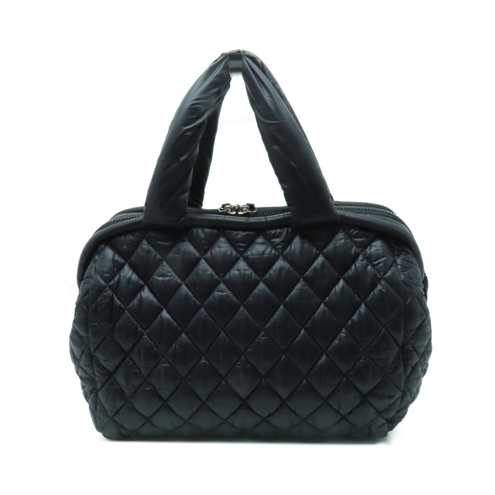 CHANEL 菱格尼龍Handbag銀扣手挽袋黑色