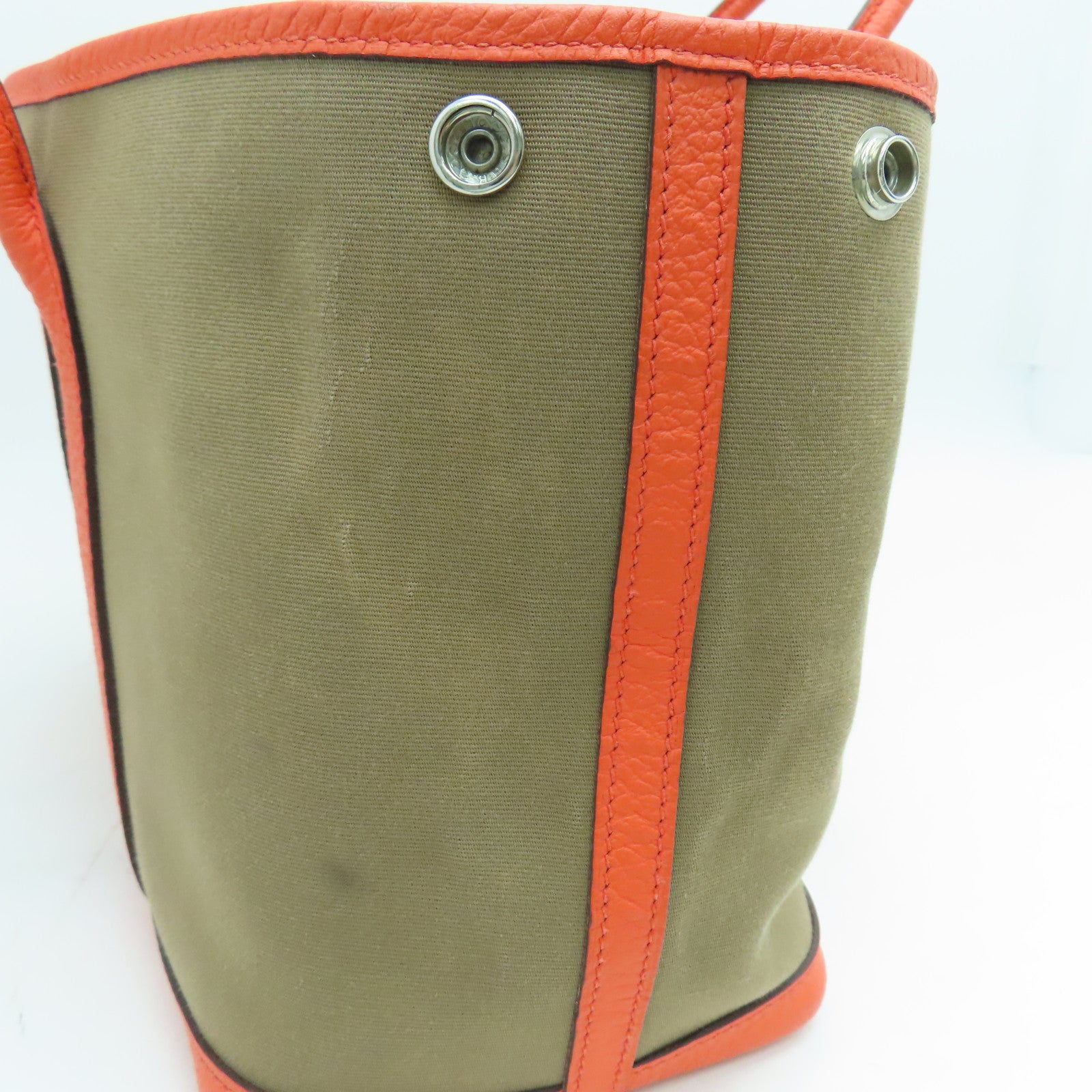 HERMES 帆布Garden Party TPM Tote Bag銀扣手挽袋啡色橙色