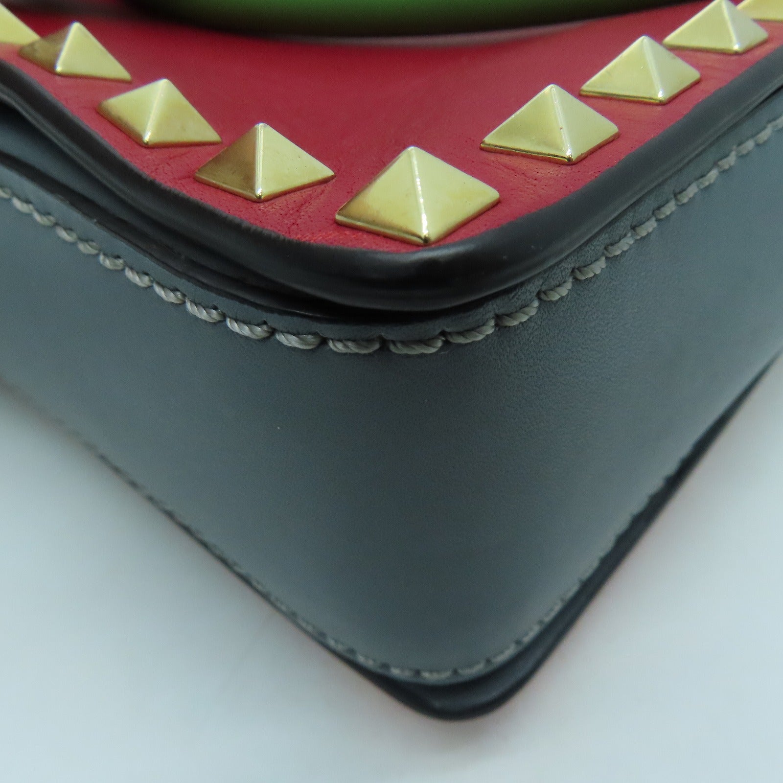 Valentino 牛皮皮革2 Way Shoulder Handbag金扣手挽肩背两用袋红色
