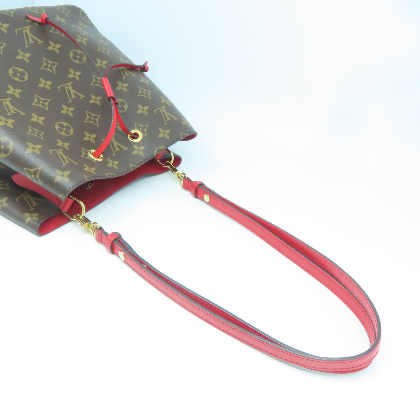 LOUIS VUITTON Monogram NeoNoe MM金扣肩背袋啡色/紅色