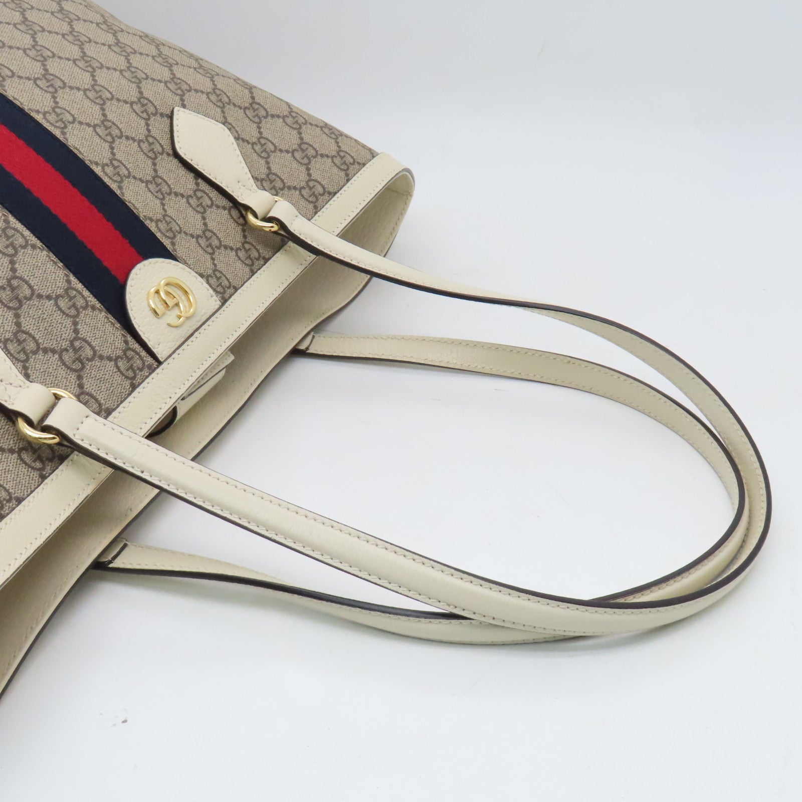 GUCCI 塗層帆布Ophidia金扣手挽袋/肩背袋白色/啡色