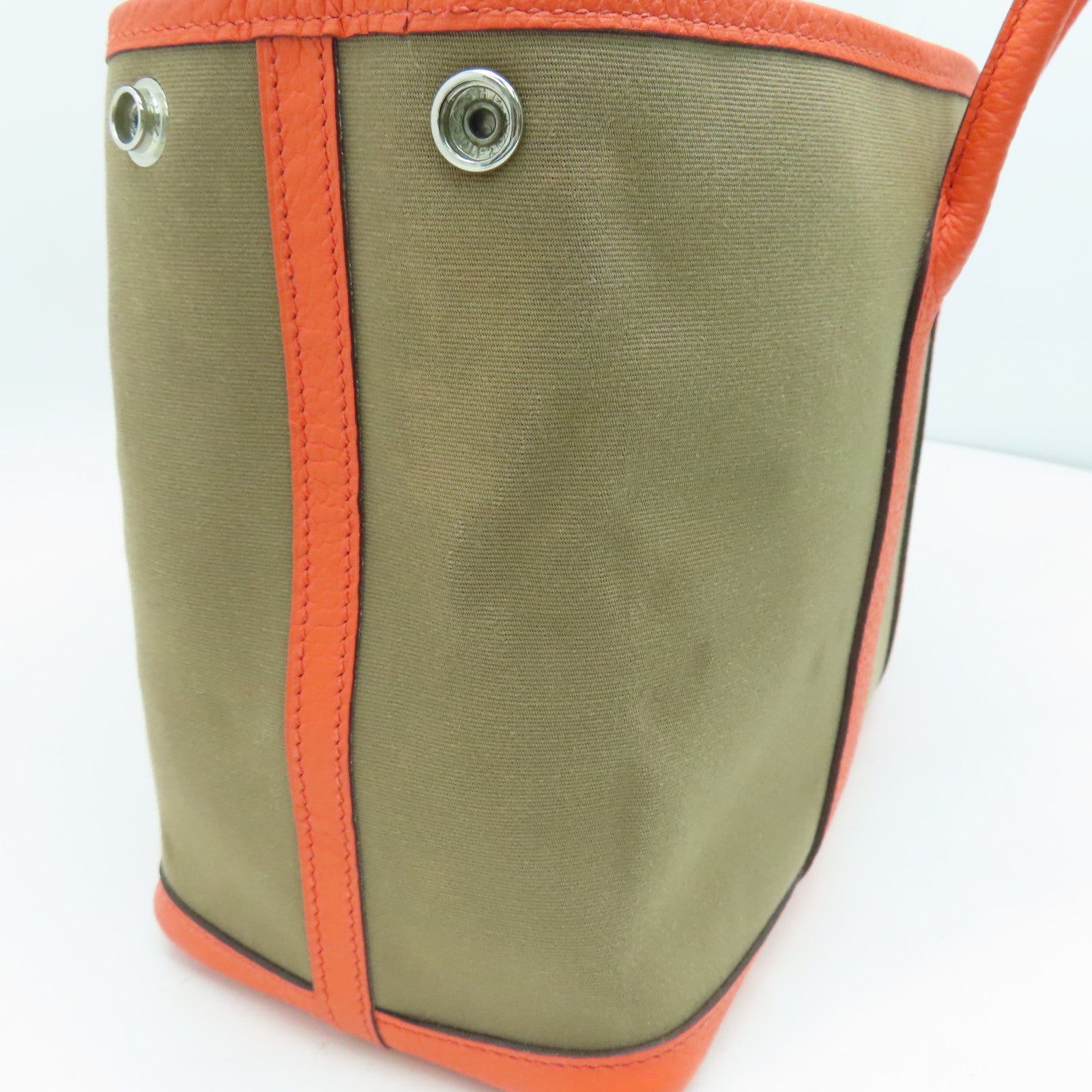 HERMES 帆布Garden Party TPM Tote Bag銀扣手挽袋啡色橙色
