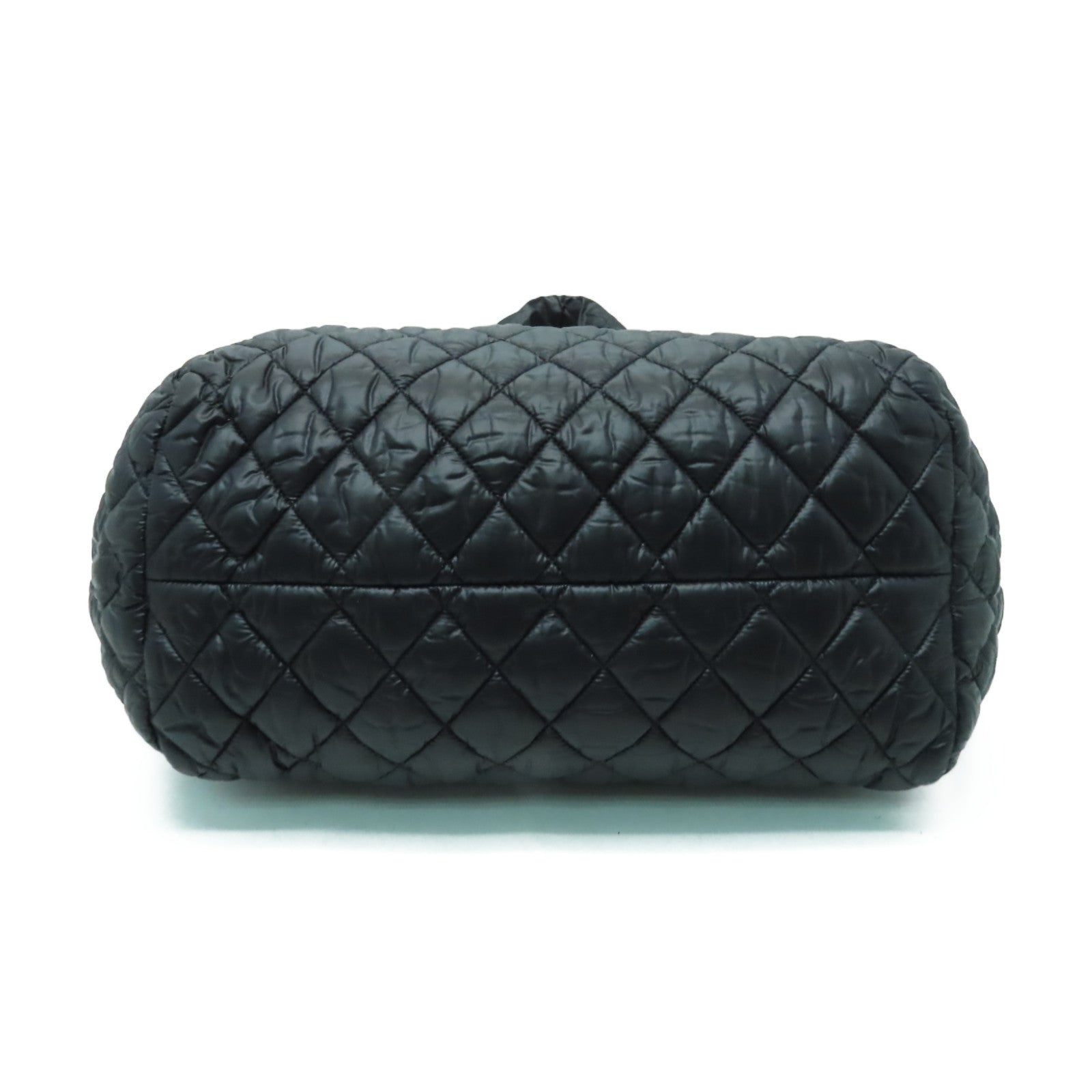 CHANEL 菱格尼龍Handbag銀扣手挽袋黑色