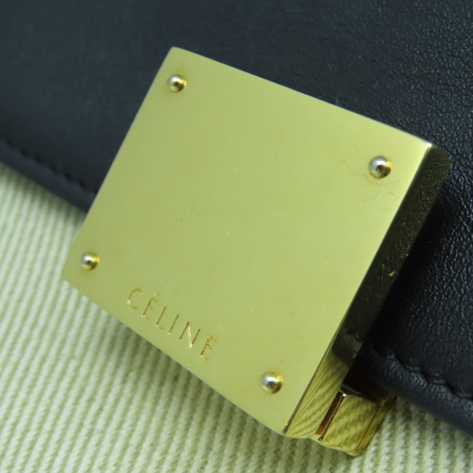 CELINE 帆布/牛皮皮革Trapeze Shoulder Bag金扣手挽肩背兩用袋黑色/橙色/白色