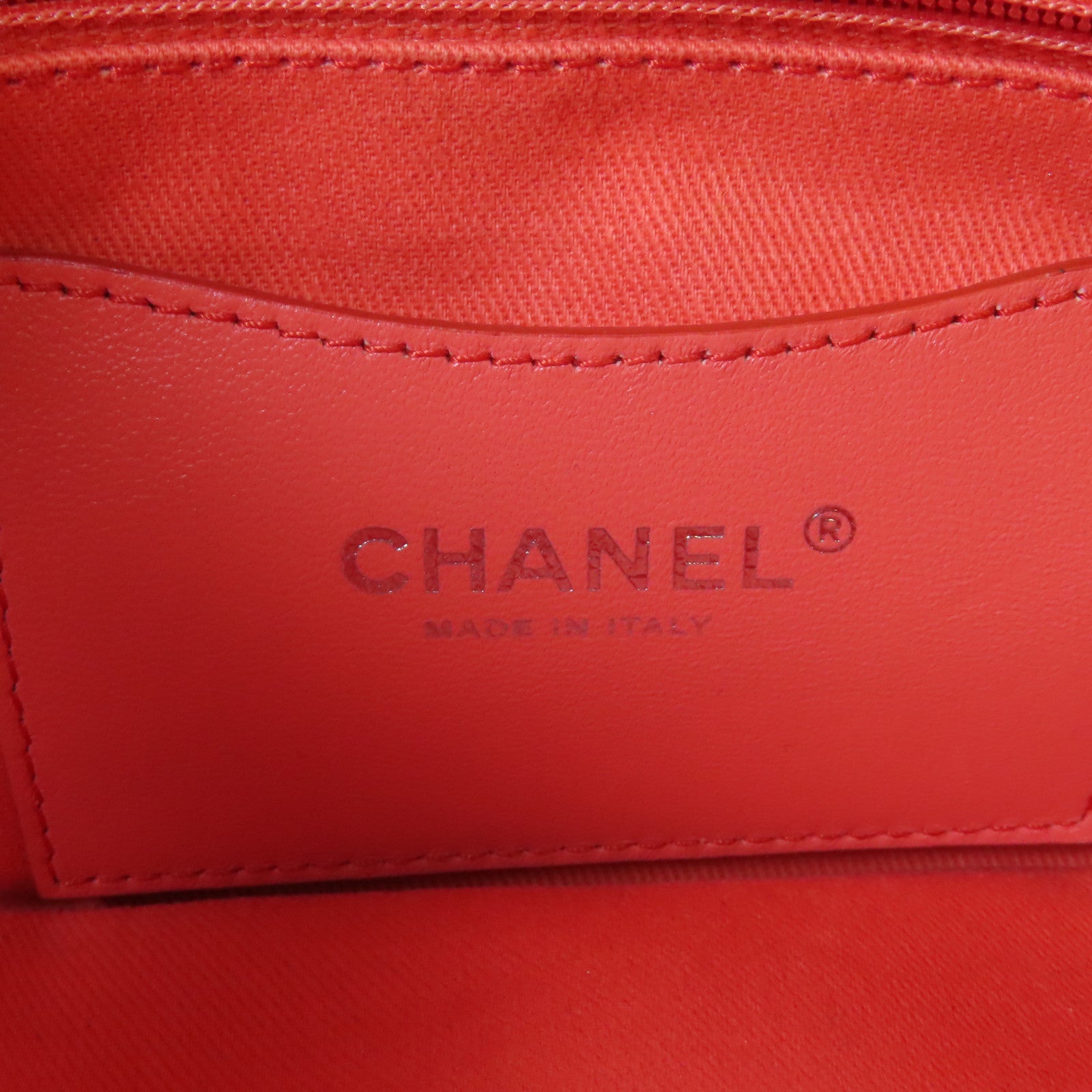 CHANEL 菱格牛皮皮革Shoulder Bag銀扣鏈帶肩背袋橙色/白色