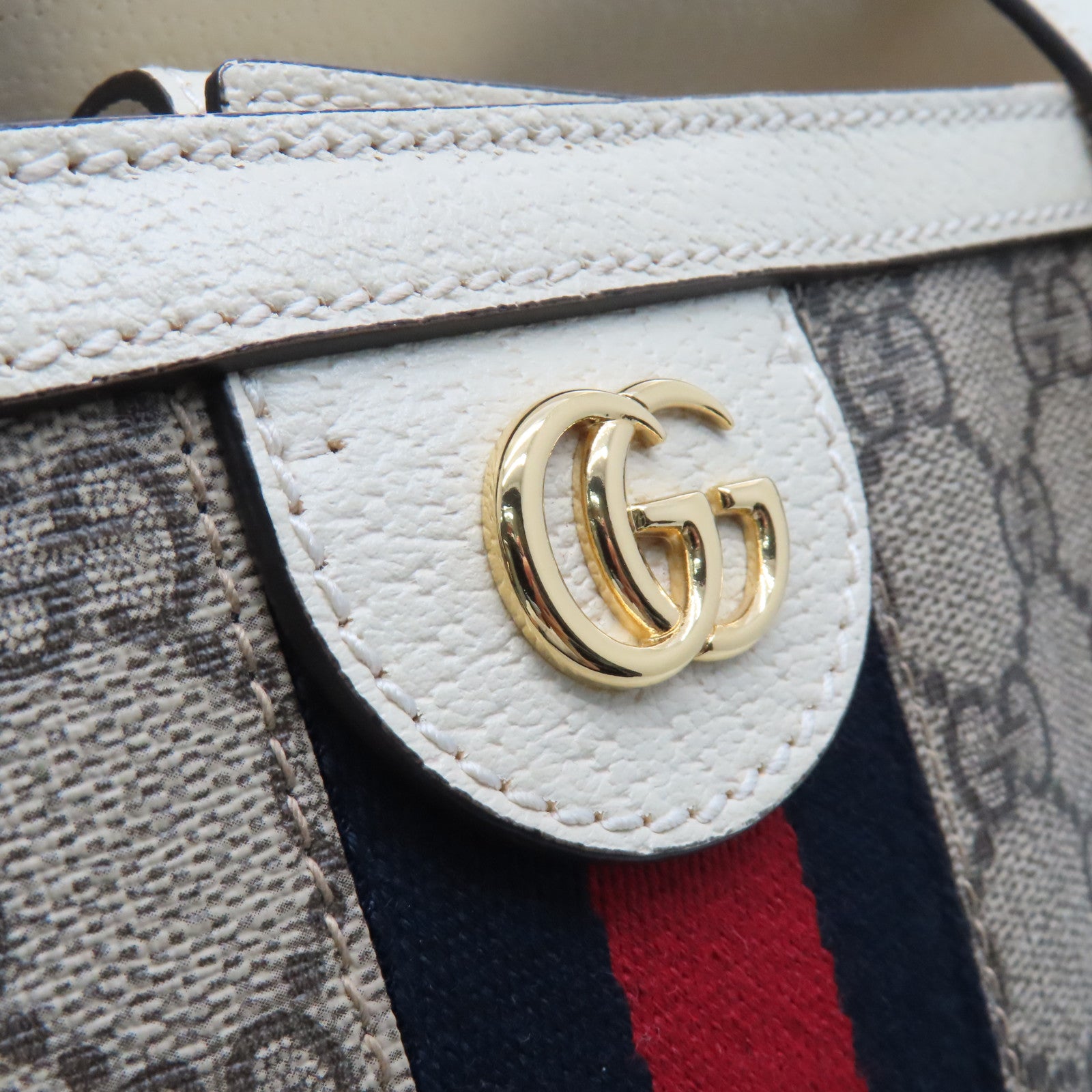 GUCCI 塗層帆布Ophidia金扣手挽袋/肩背袋白色/啡色