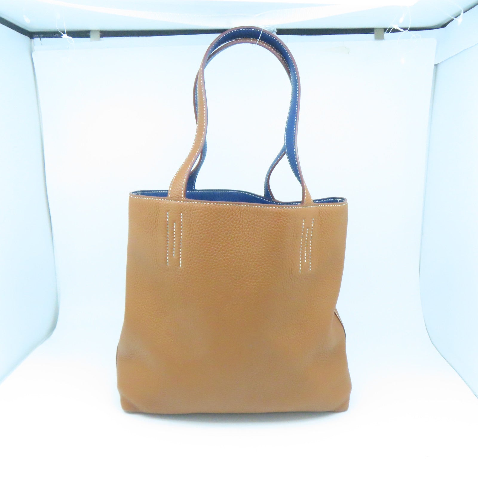 HERMES Clemence皮革Double Sens 36手挽袋Deep Bleu/Gold啡色/蓝色