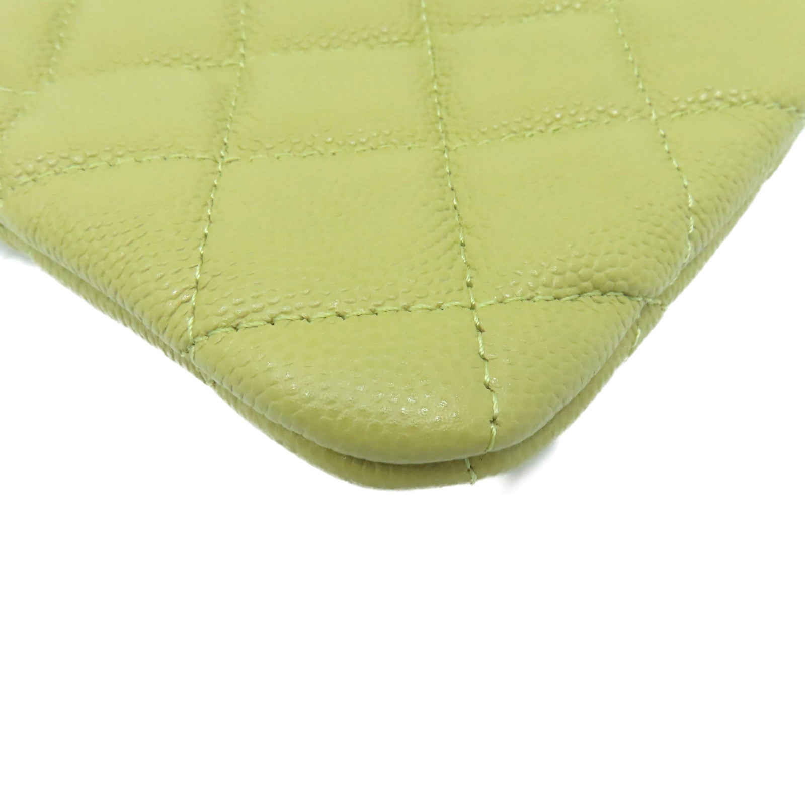 CHANEL 菱格Caviar皮革Classic Mini Pouch金扣手拿包/零錢包橄欖綠色