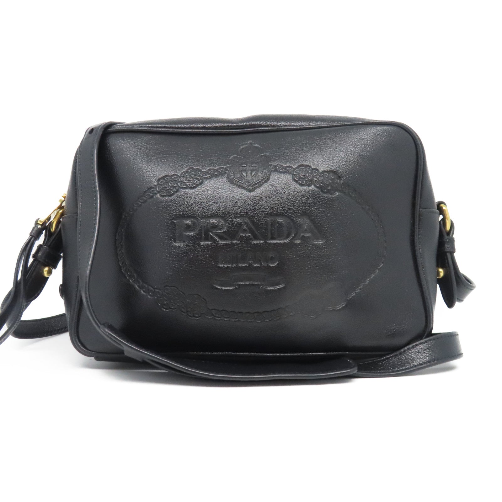 PRADA 牛皮皮革Shoulder Bag金扣肩背袋黑色