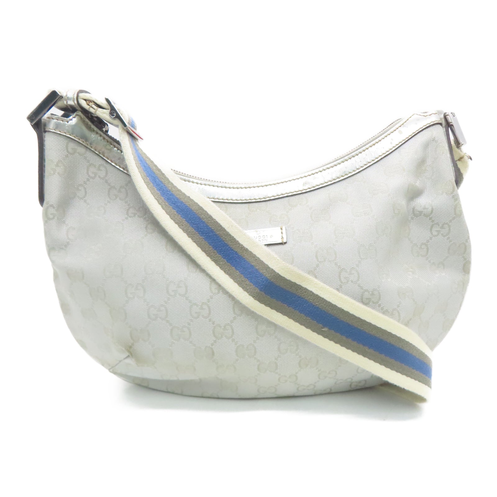 GUCCI 帆布Shoulder Bag银扣肩背袋银色