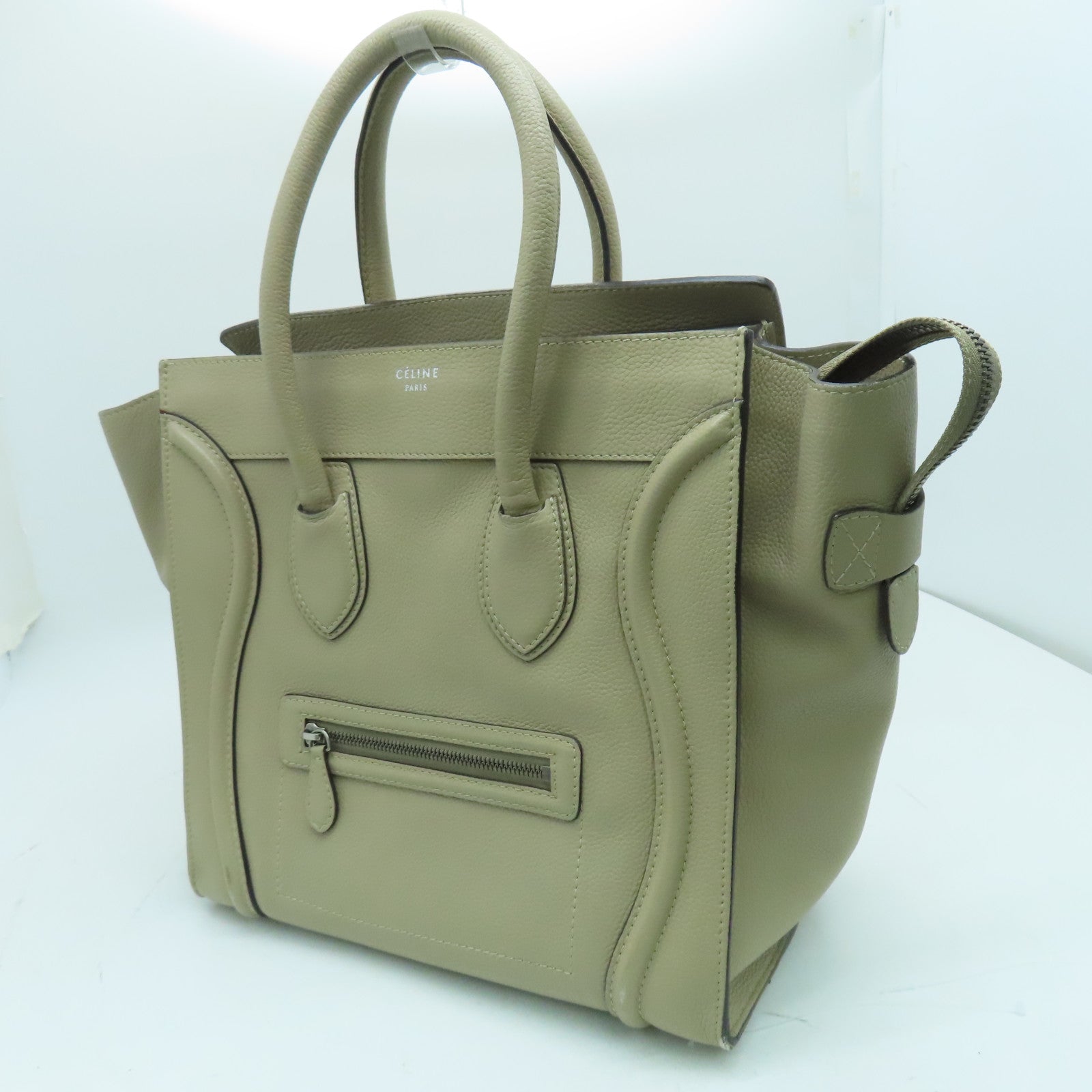 CELINE 【激減優惠】牛皮皮革Nano Hand Bag銀扣手挽袋杏色