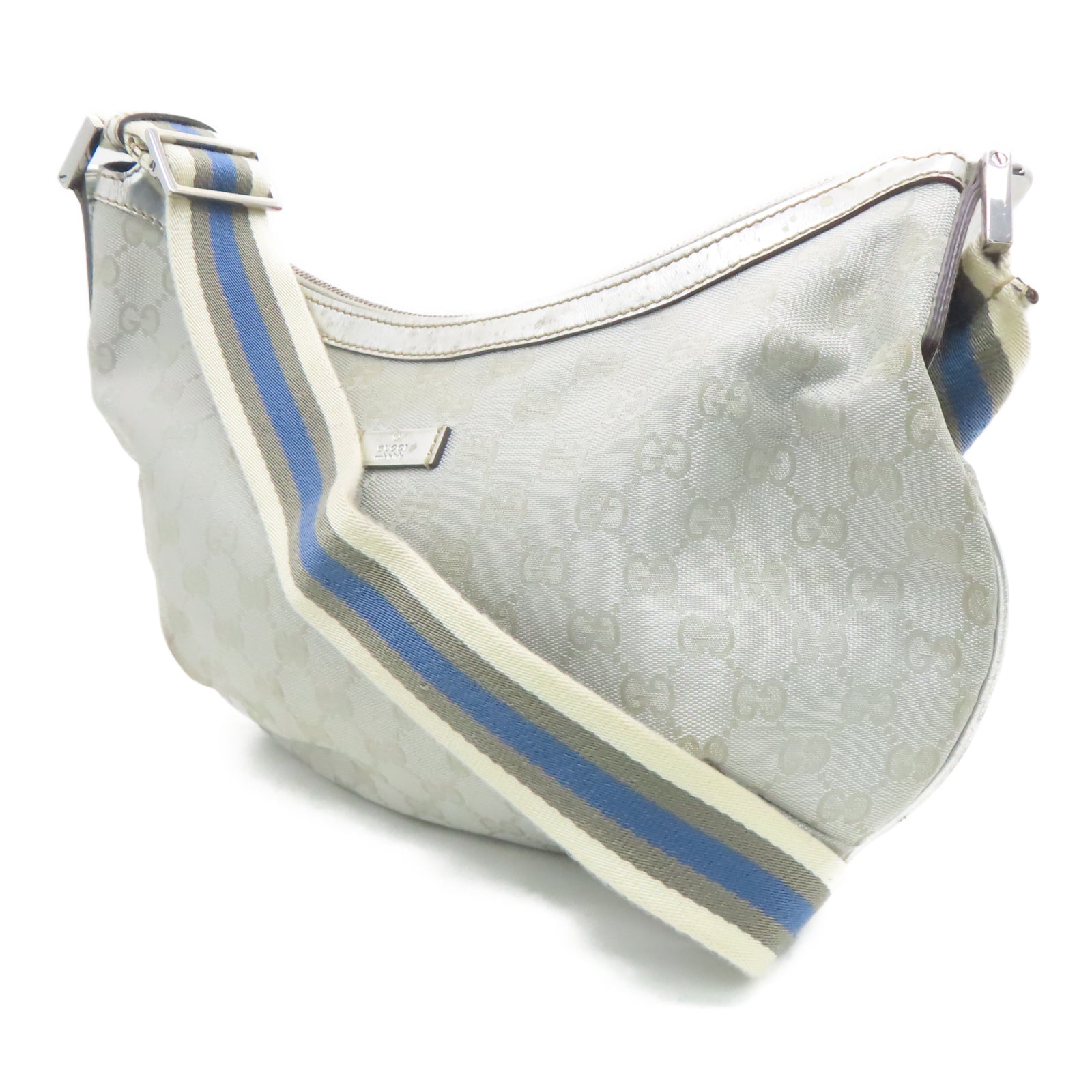 GUCCI 帆布Shoulder Bag银扣肩背袋银色