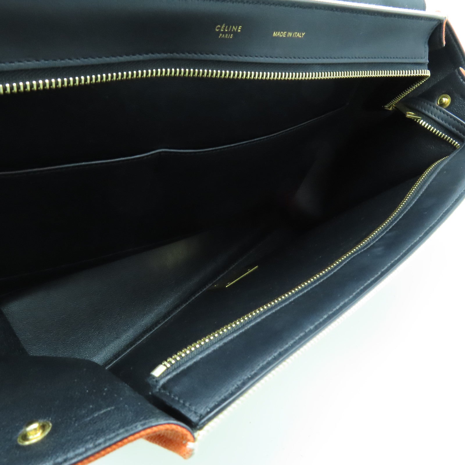 CELINE 帆布/牛皮皮革Trapeze Shoulder Bag金扣手挽肩背兩用袋黑色/橙色/白色