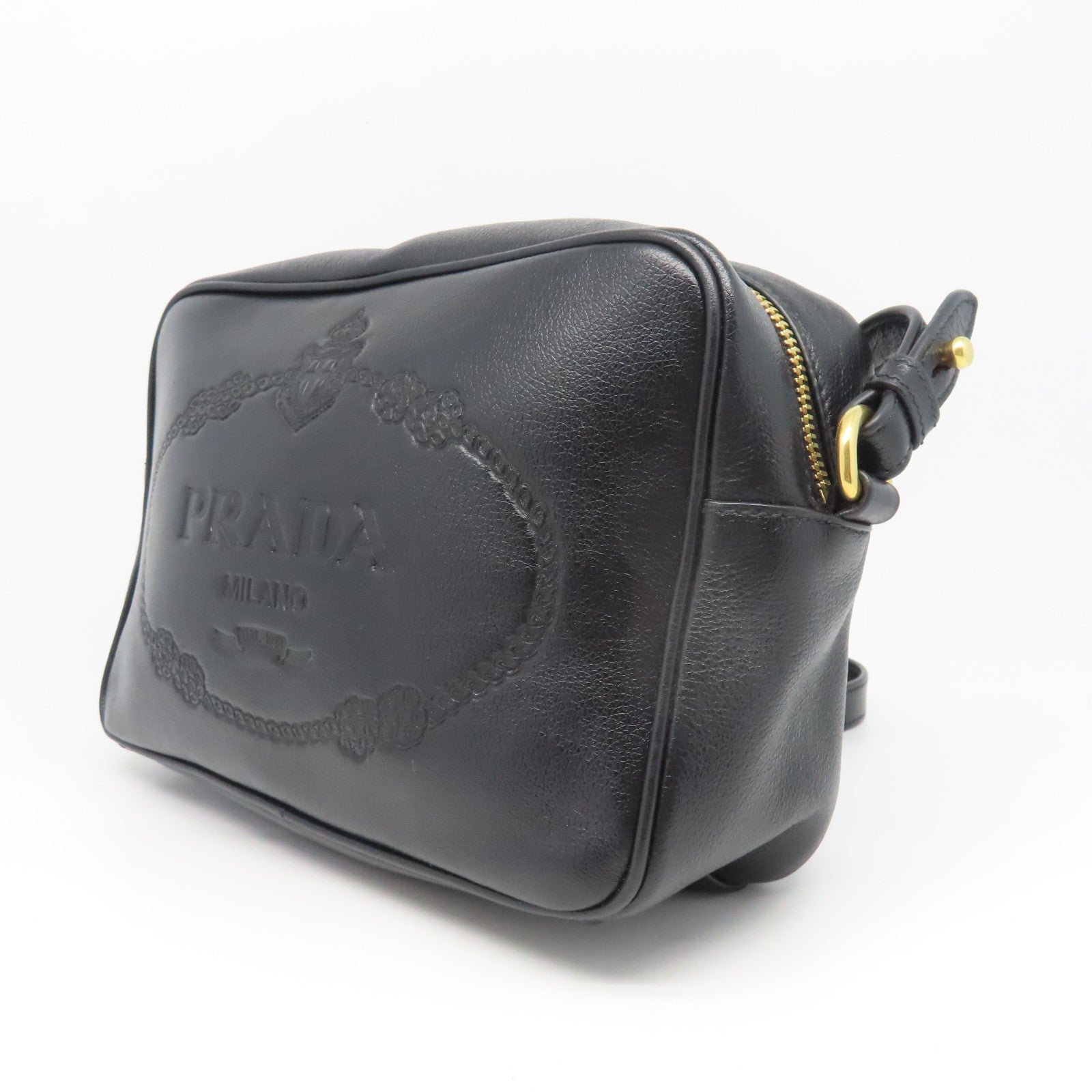 PRADA 牛皮皮革Shoulder Bag金扣肩背袋黑色