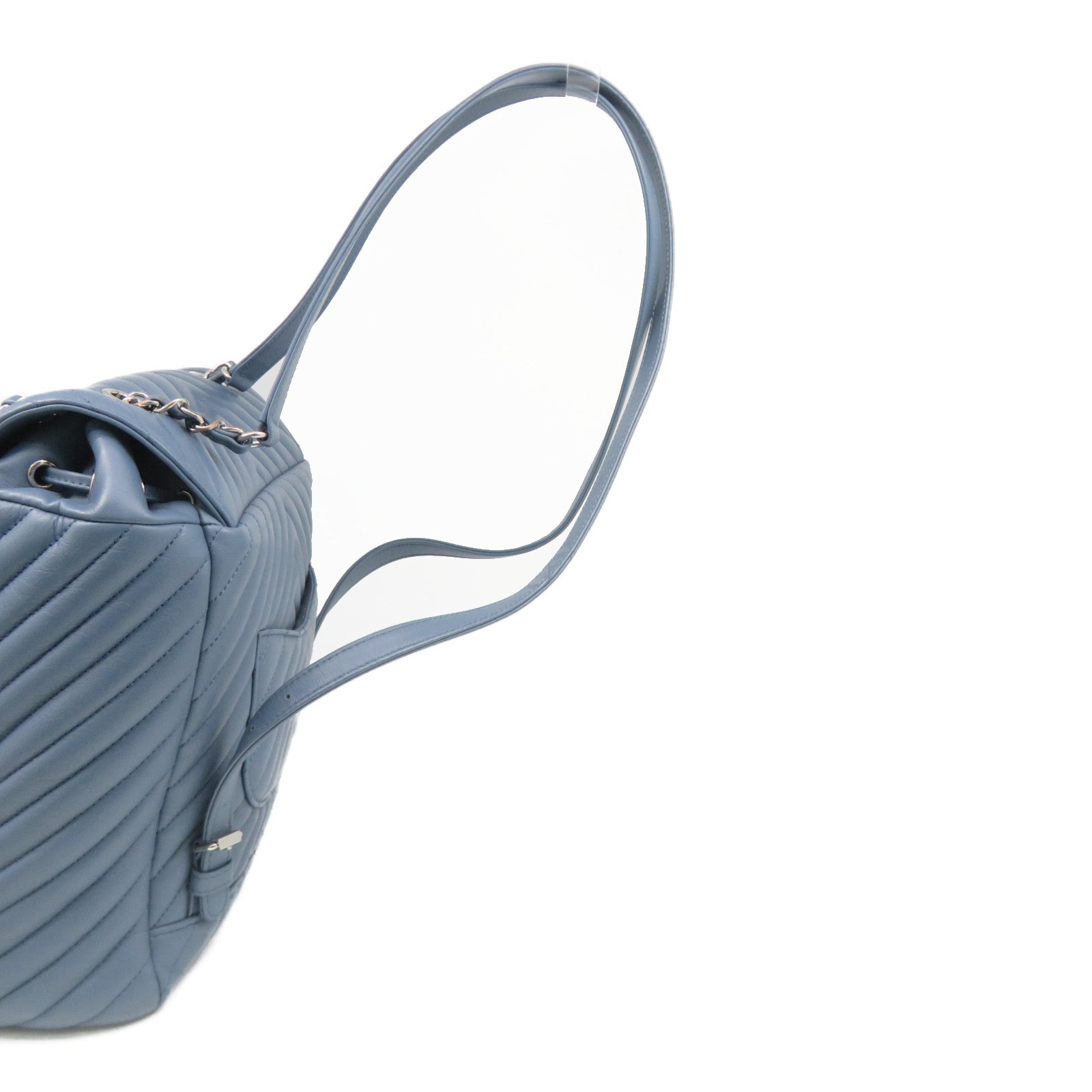 CHANEL 斜紋羊皮皮革Backpack銀扣背包藍色