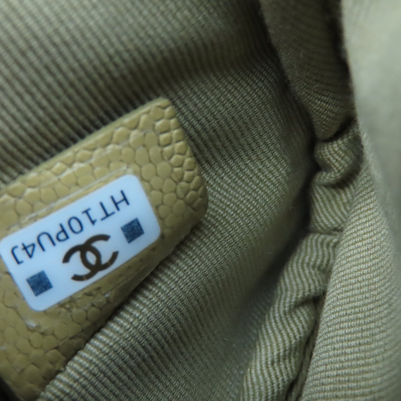CHANEL 菱格Caviar皮革Classic Mini Pouch金扣手拿包/零錢包橄欖綠色